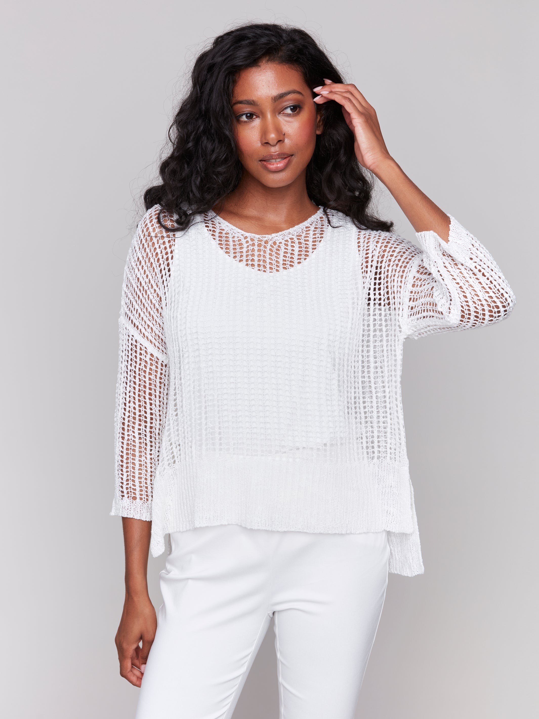 Fishnet Sweater With Hi Low Hem C2326Y/029B