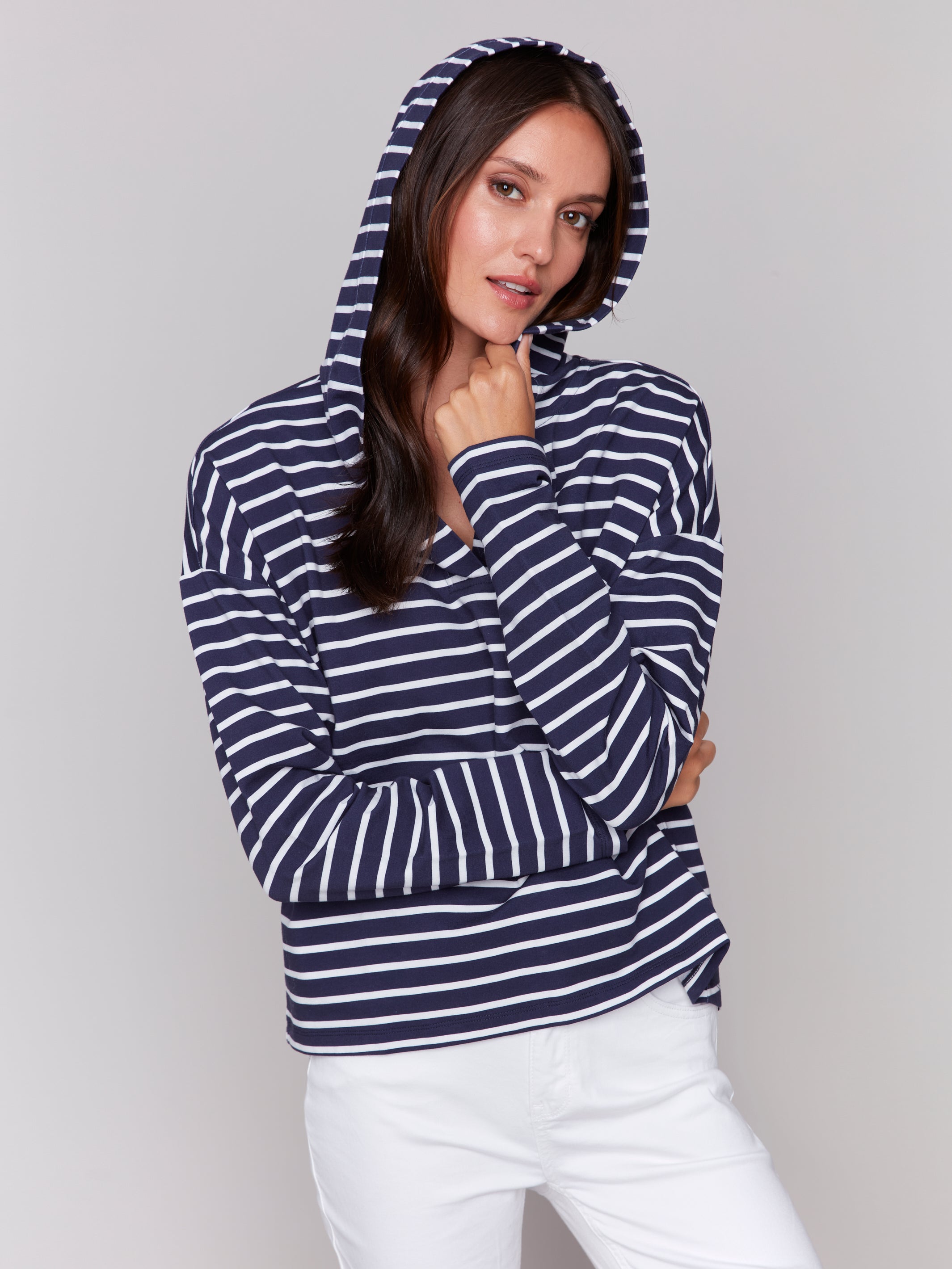 V Neck Hoodi Hi Low Hem C1351R/766B