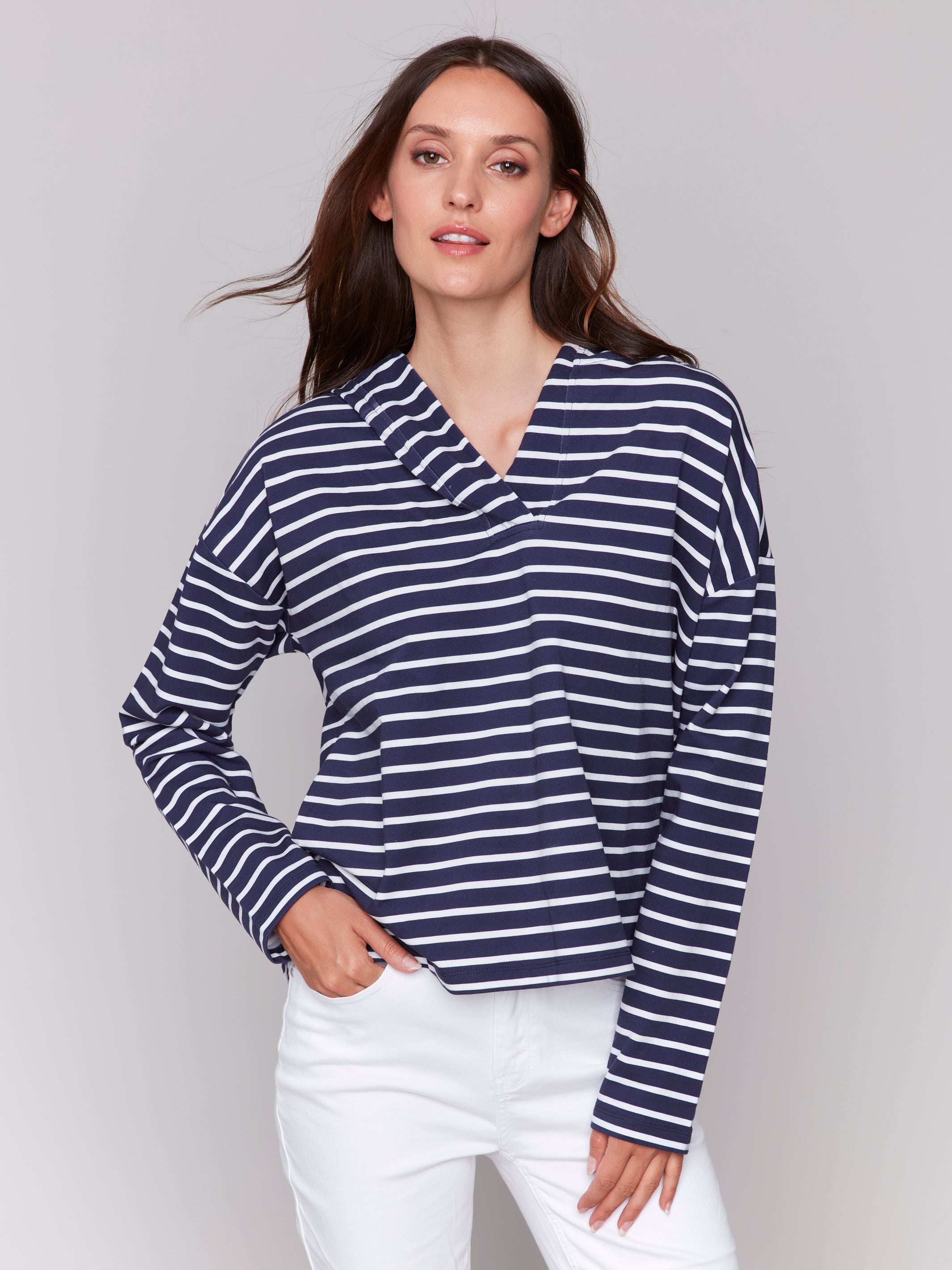 V Neck Hoodi Hi Low Hem C1351R/766B
