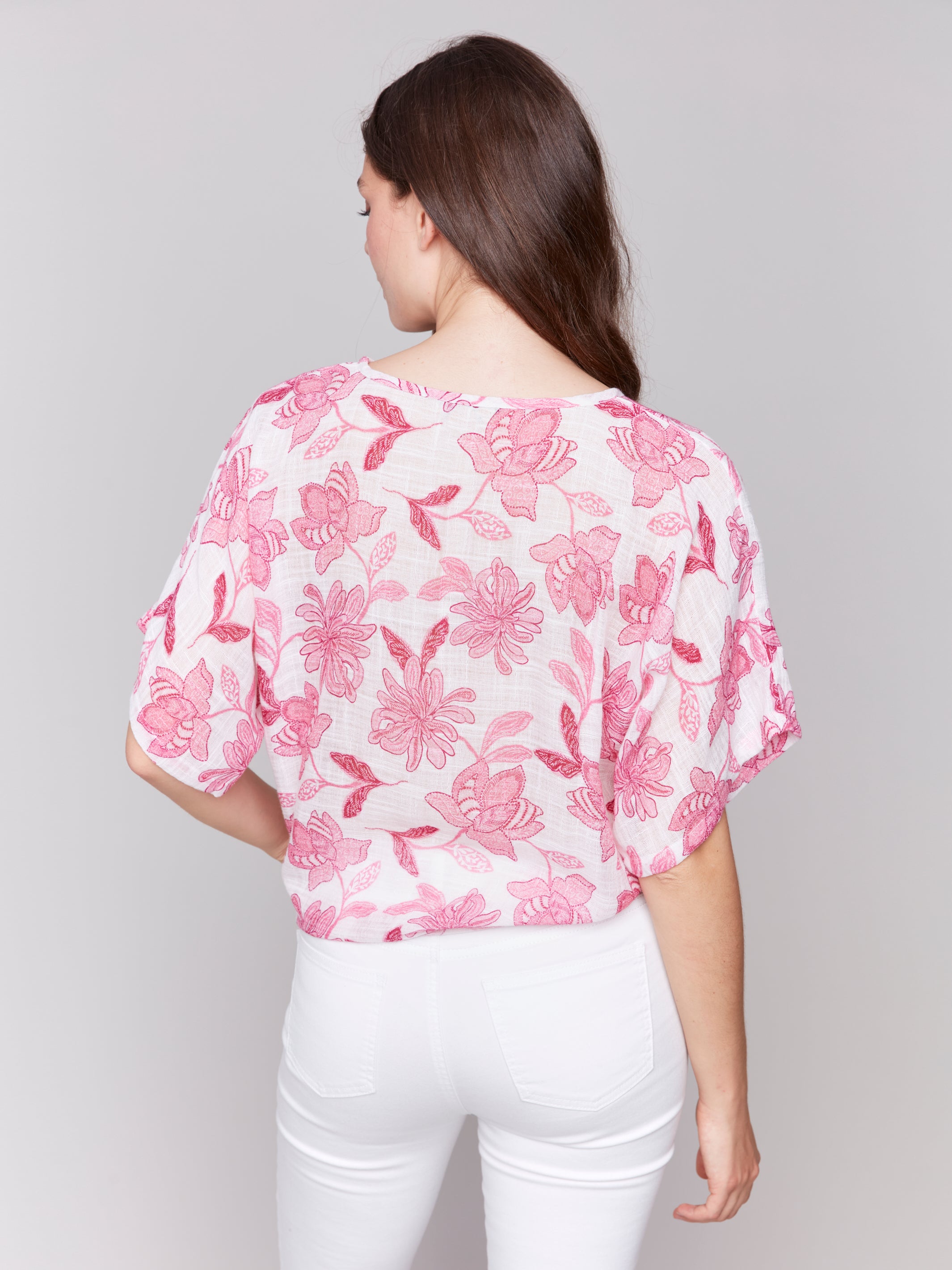 Dolman Cotton Blouse With Bottom Tie C4403-274C