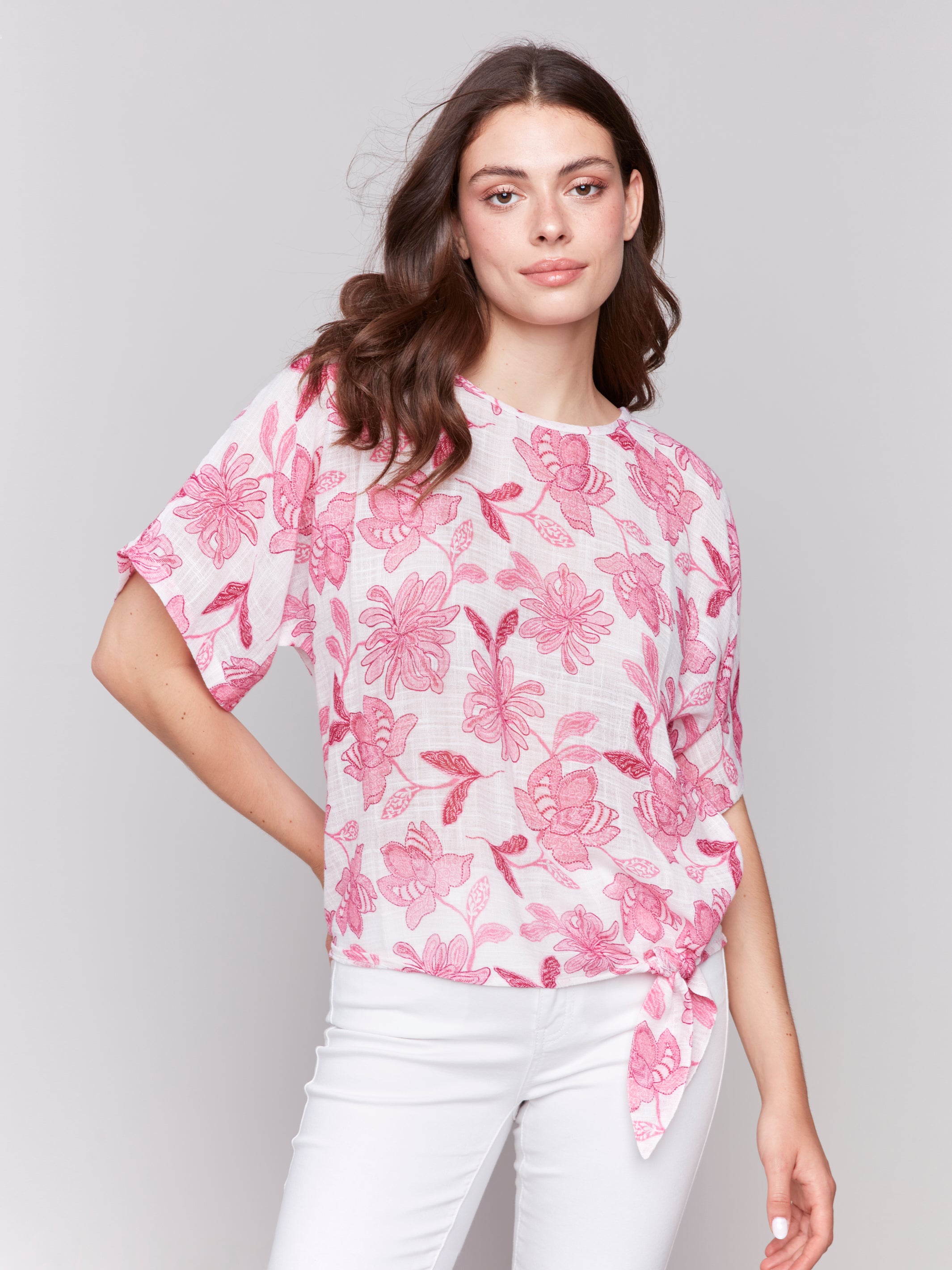 Dolman Cotton Blouse With Bottom Tie C4403-274C