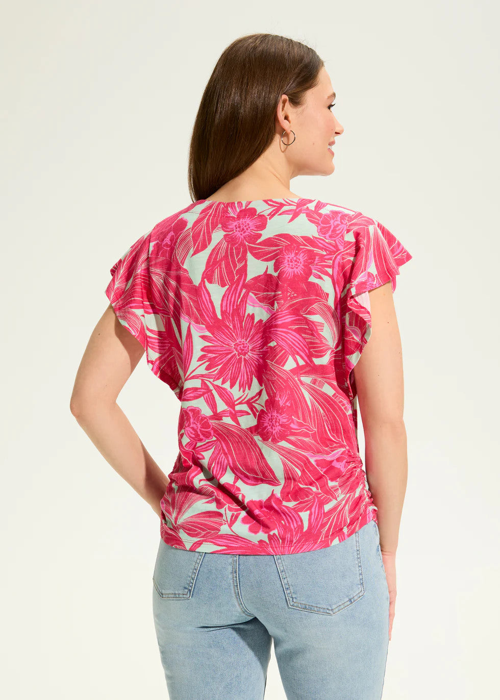 Flutter Sleeve Side Ruche Top 3755476