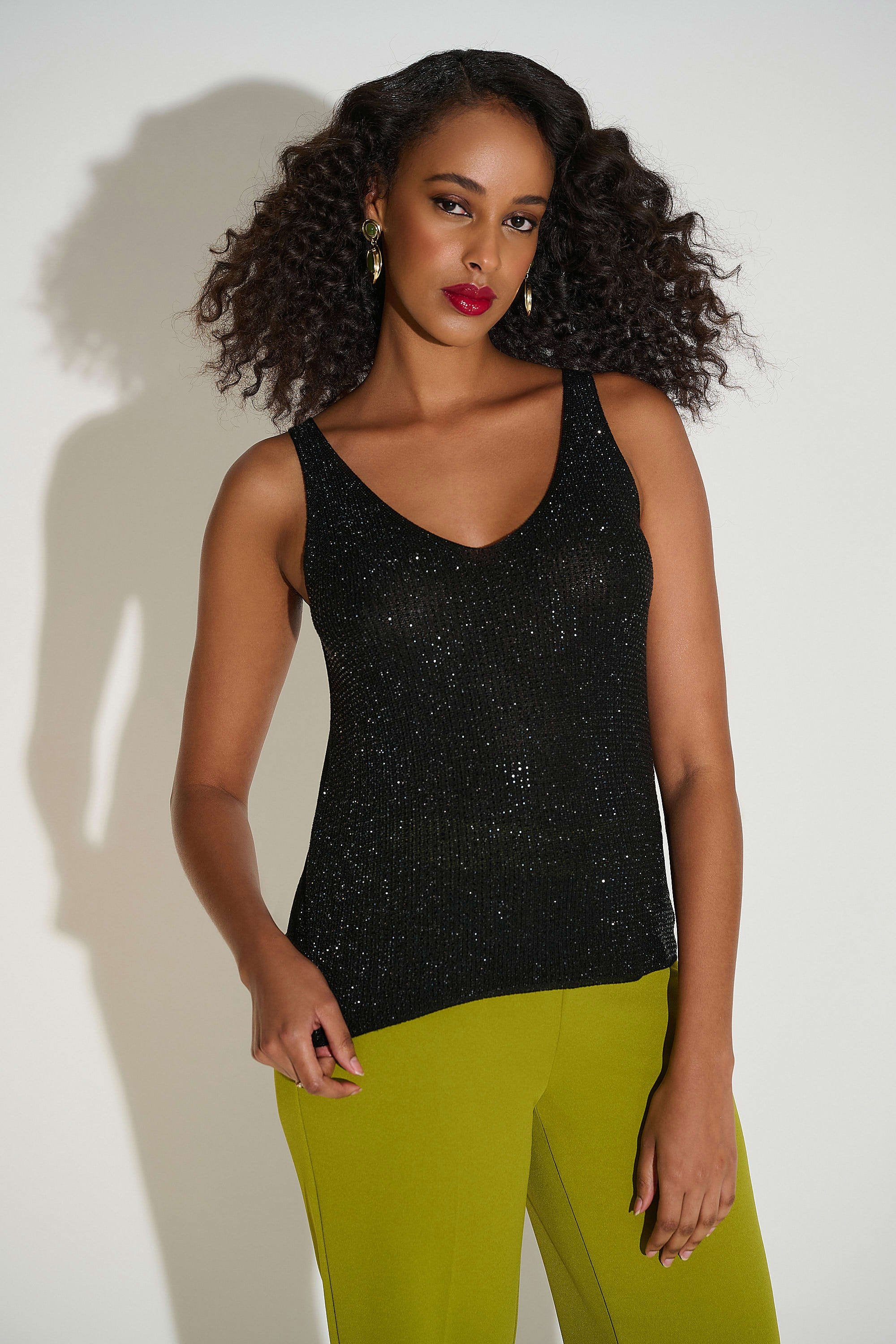Metallic Knitted Camisole with Rhinestones 252915F25