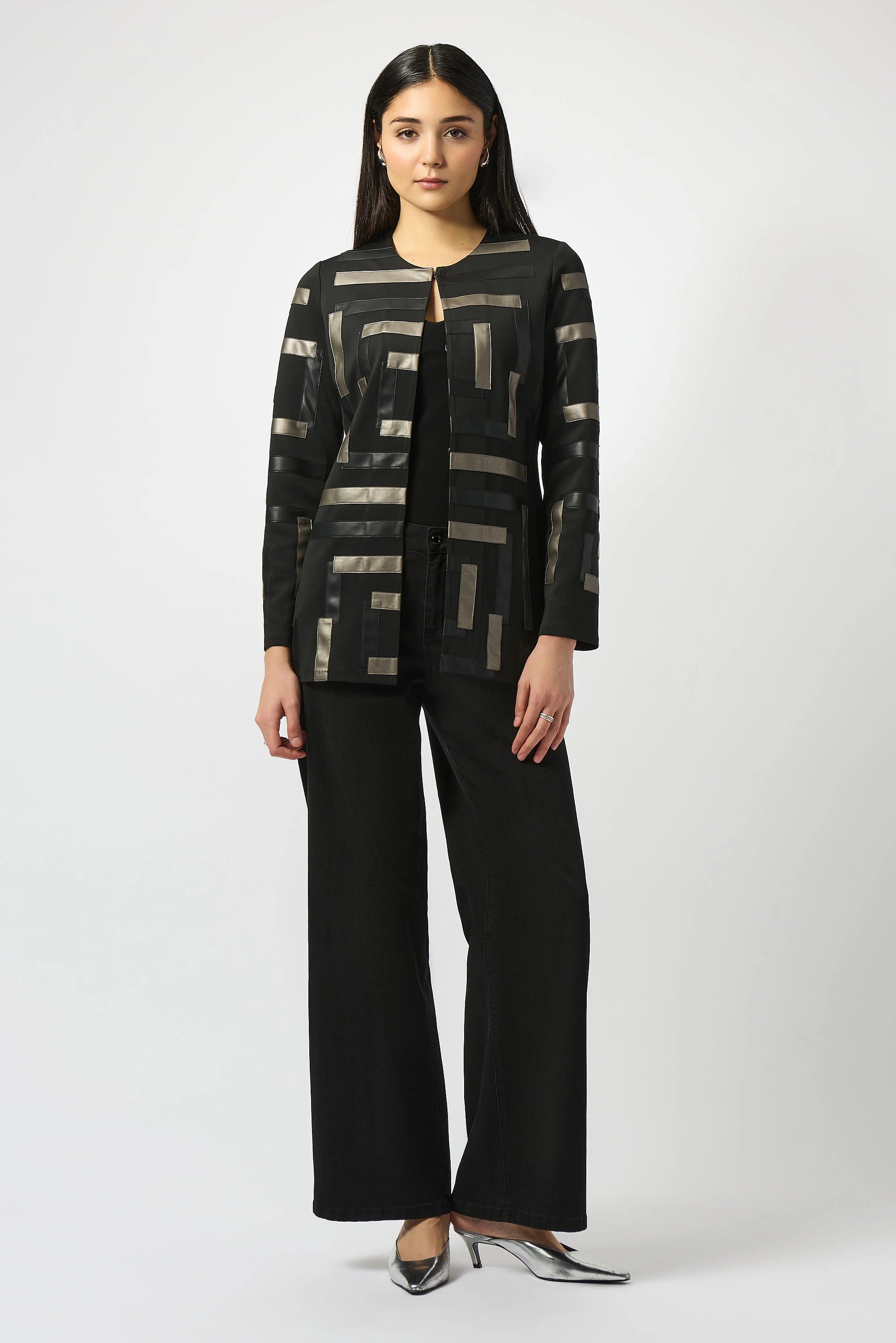 Scuba & Leatherette Collarless Jacket 253929