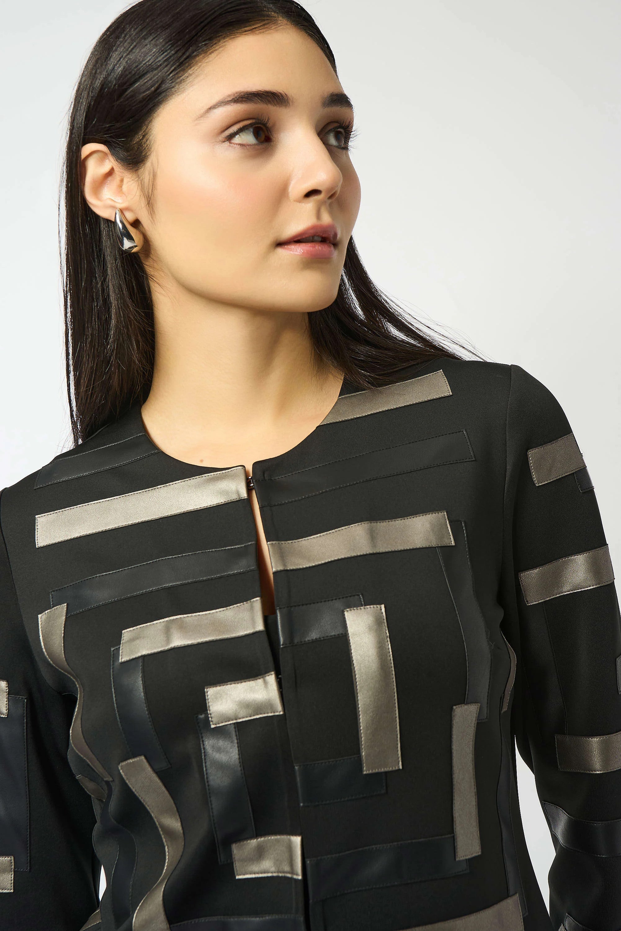 Scuba & Leatherette Collarless Jacket 253929