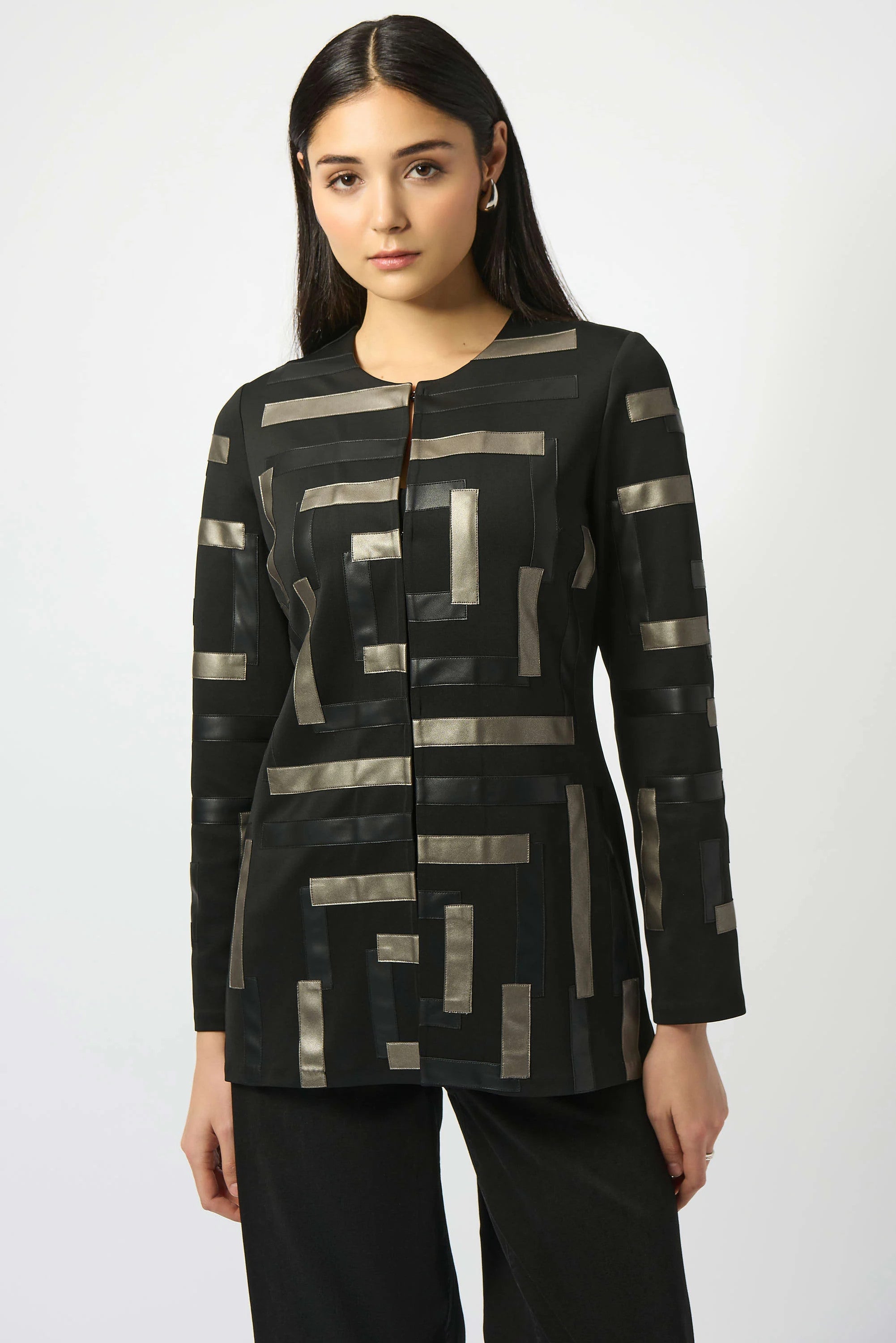 Scuba & Leatherette Collarless Jacket 253929
