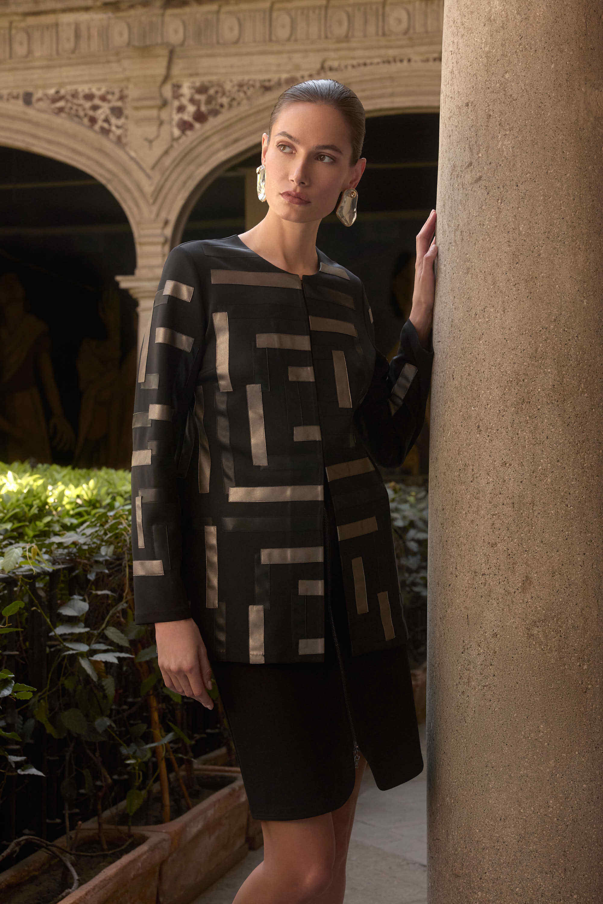 Scuba & Leatherette Collarless Jacket 253929