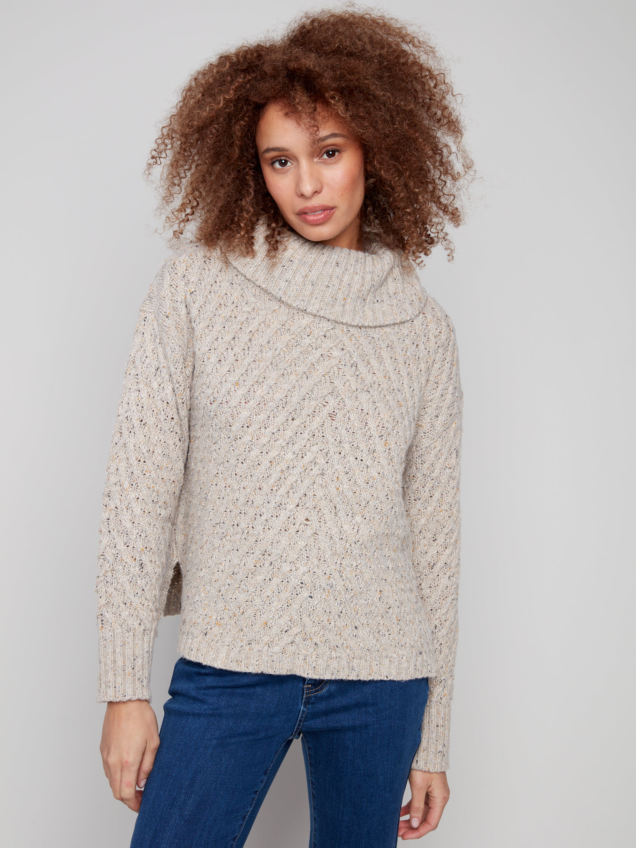 Diagonal Cable Cowl Neck Sweater C2914/969B