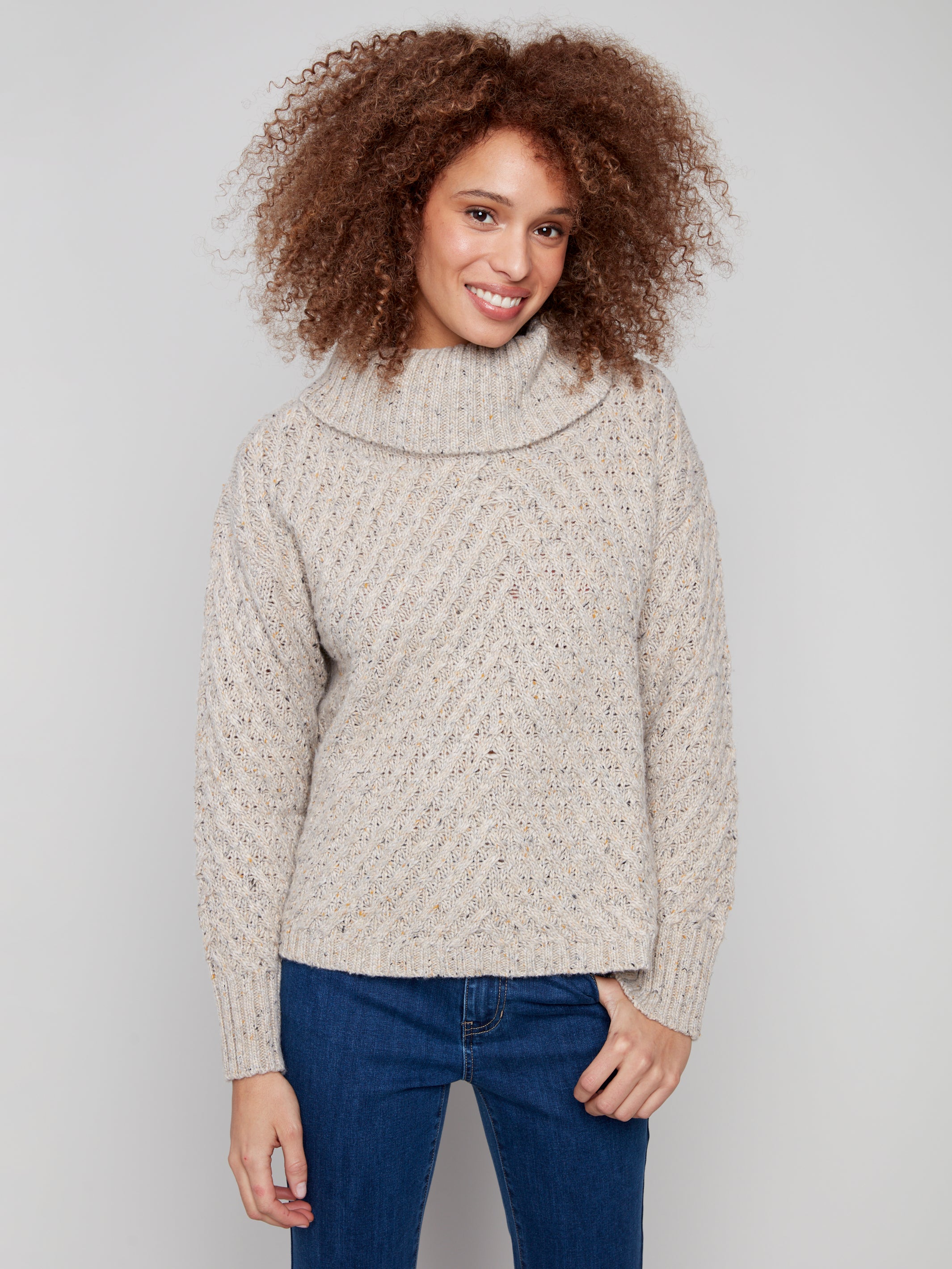 Diagonal Cable Cowl Neck Sweater C2914/969B