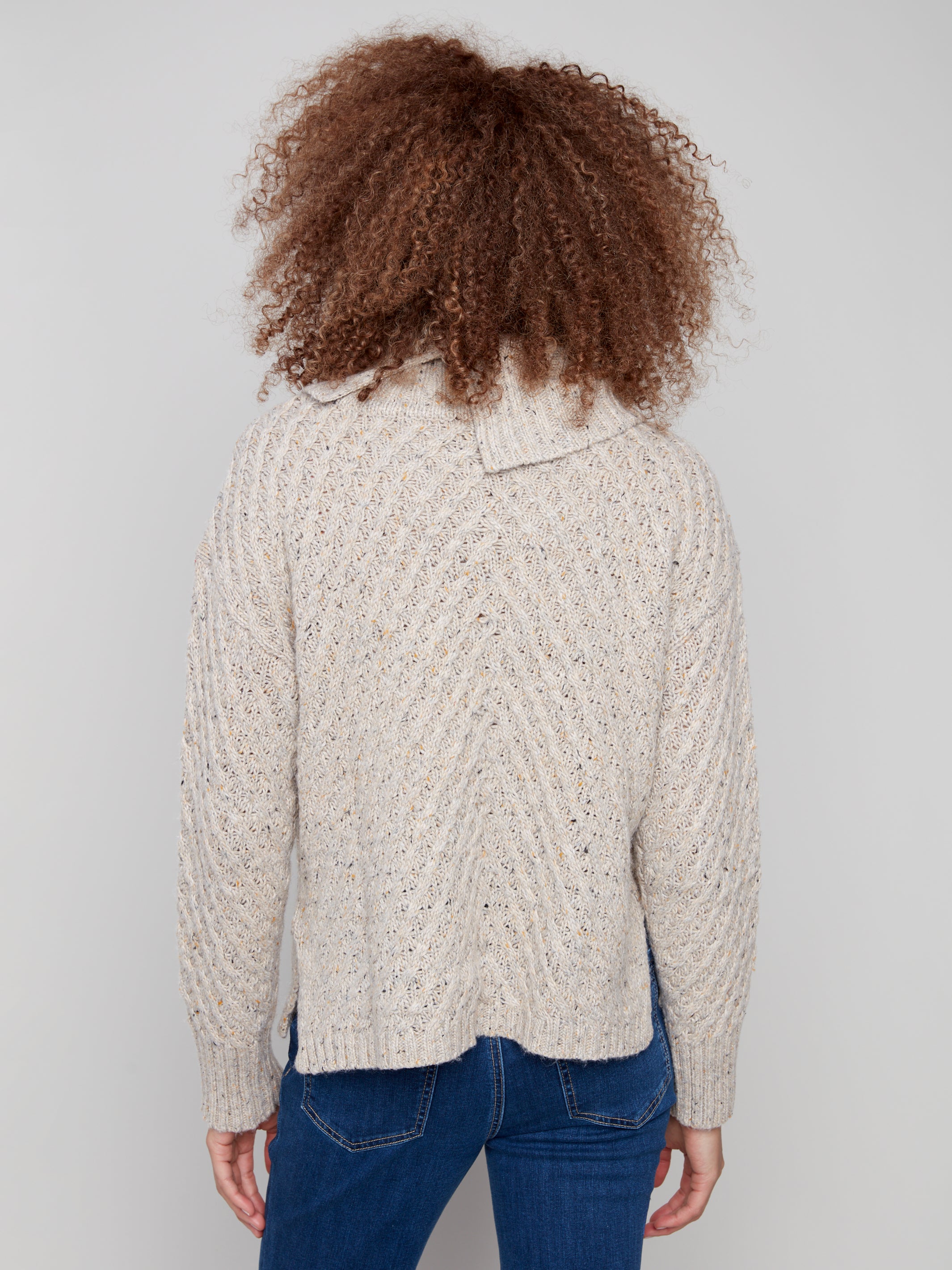 Diagonal Cable Cowl Neck Sweater C2914/969B
