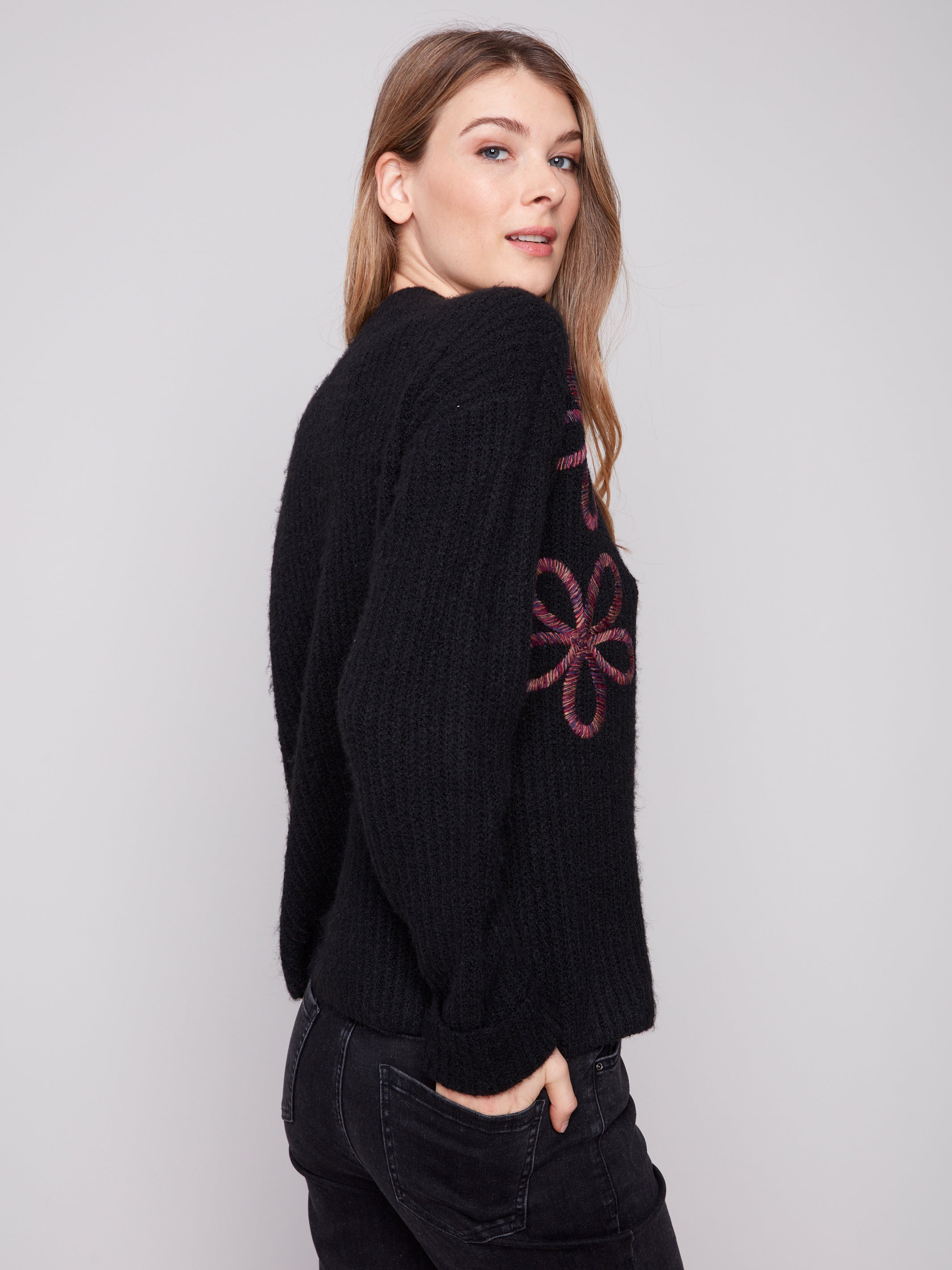 Mock Neck Seater With Embroidered Flowers C2876/985B