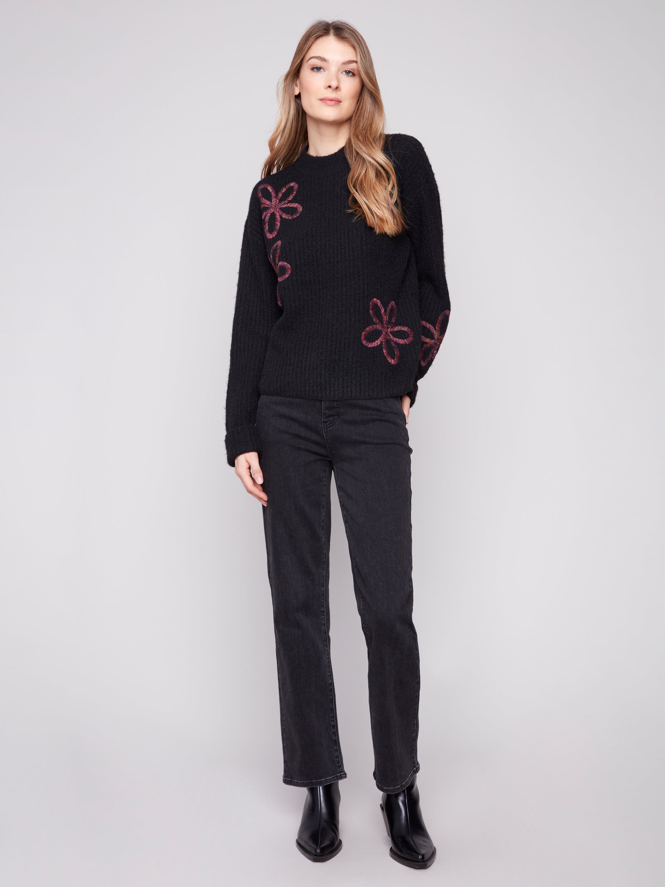 Mock Neck Seater With Embroidered Flowers C2876/985B