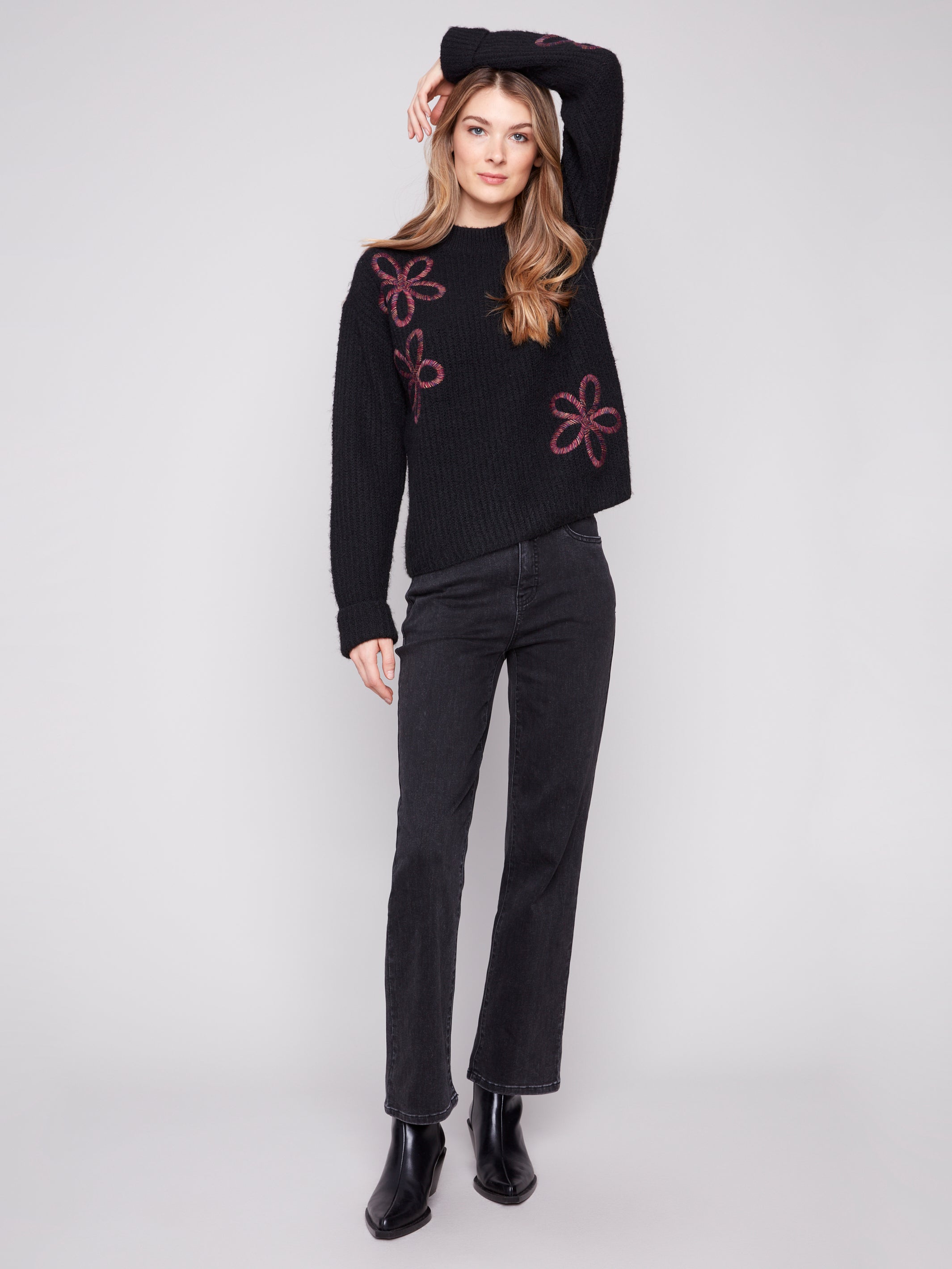 Mock Neck Seater With Embroidered Flowers C2876/985B