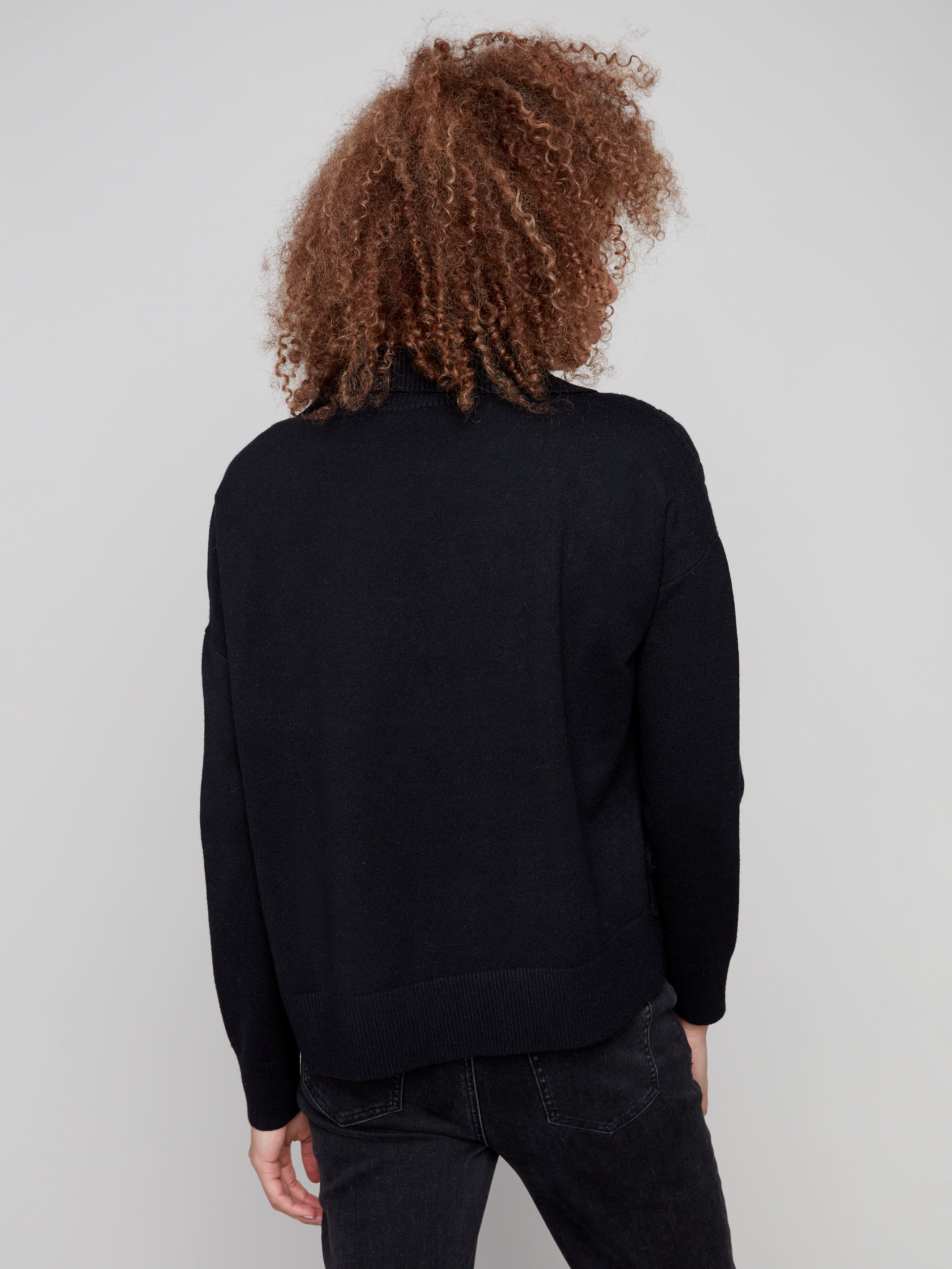 Cowl Neck Sweater Side Slit/Tie Details C2903/974A