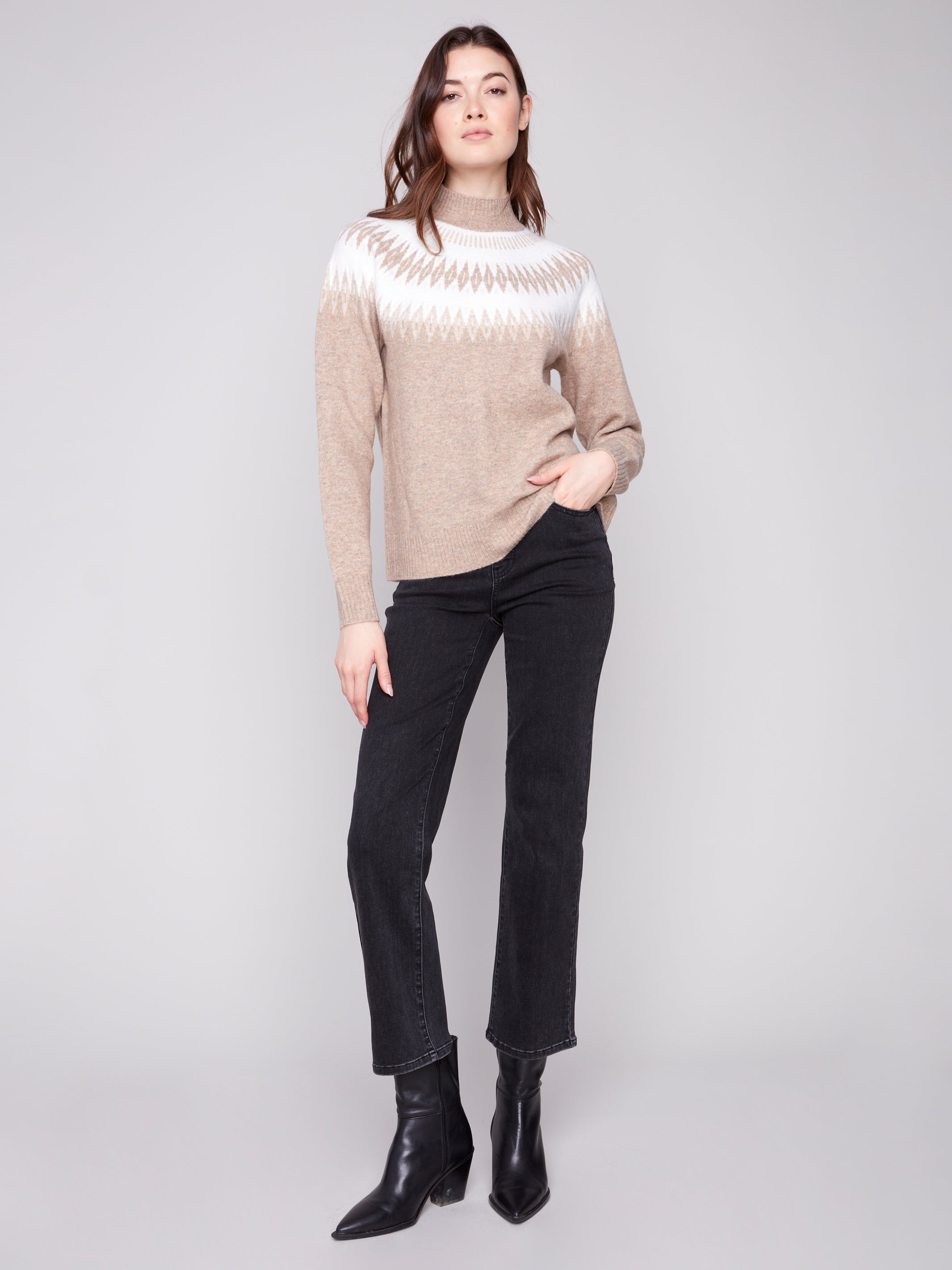 Jacquard Mock Neck Raglan Sweater C2859/018C