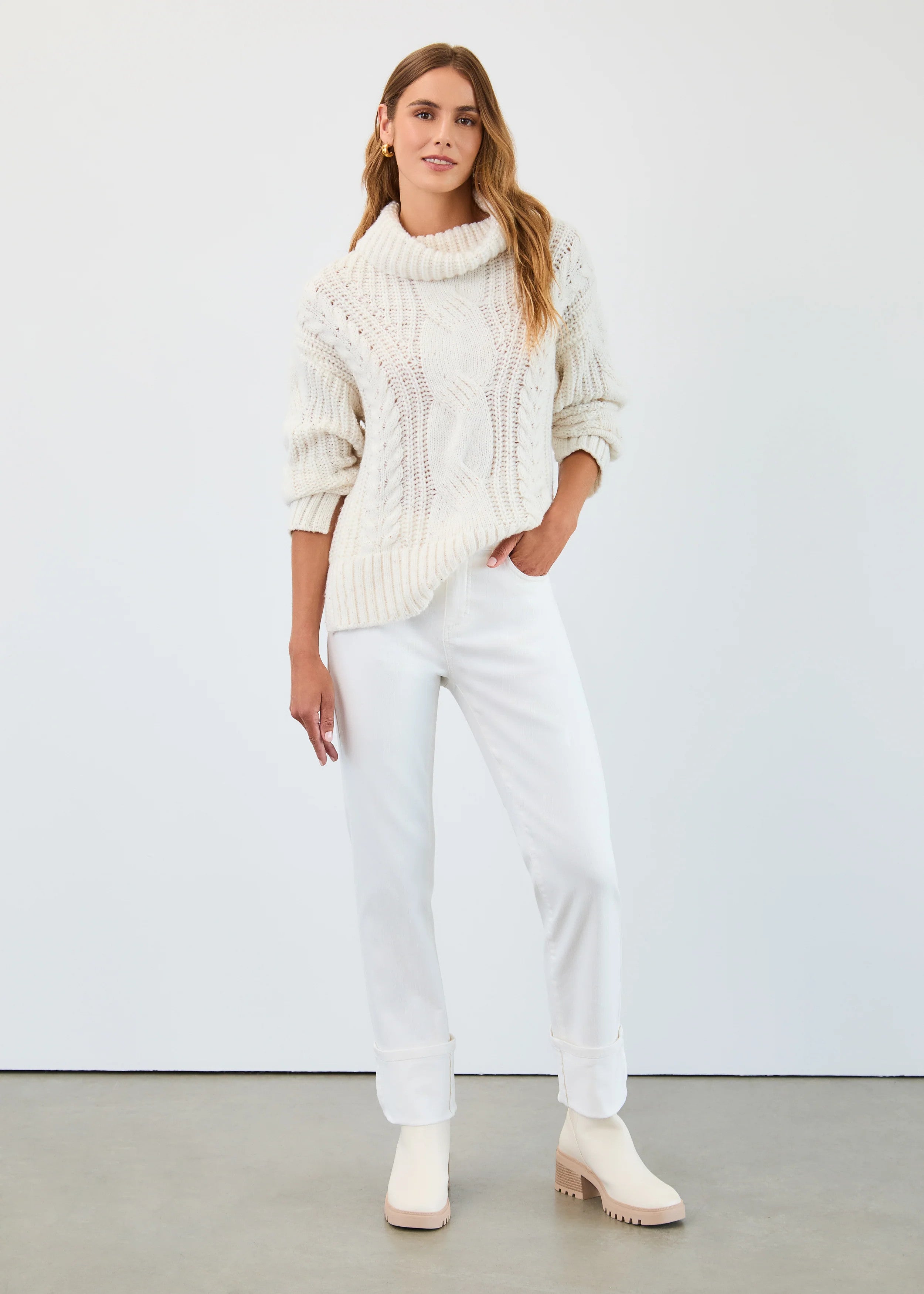 Cowl Neck Cable Sweater 1205423
