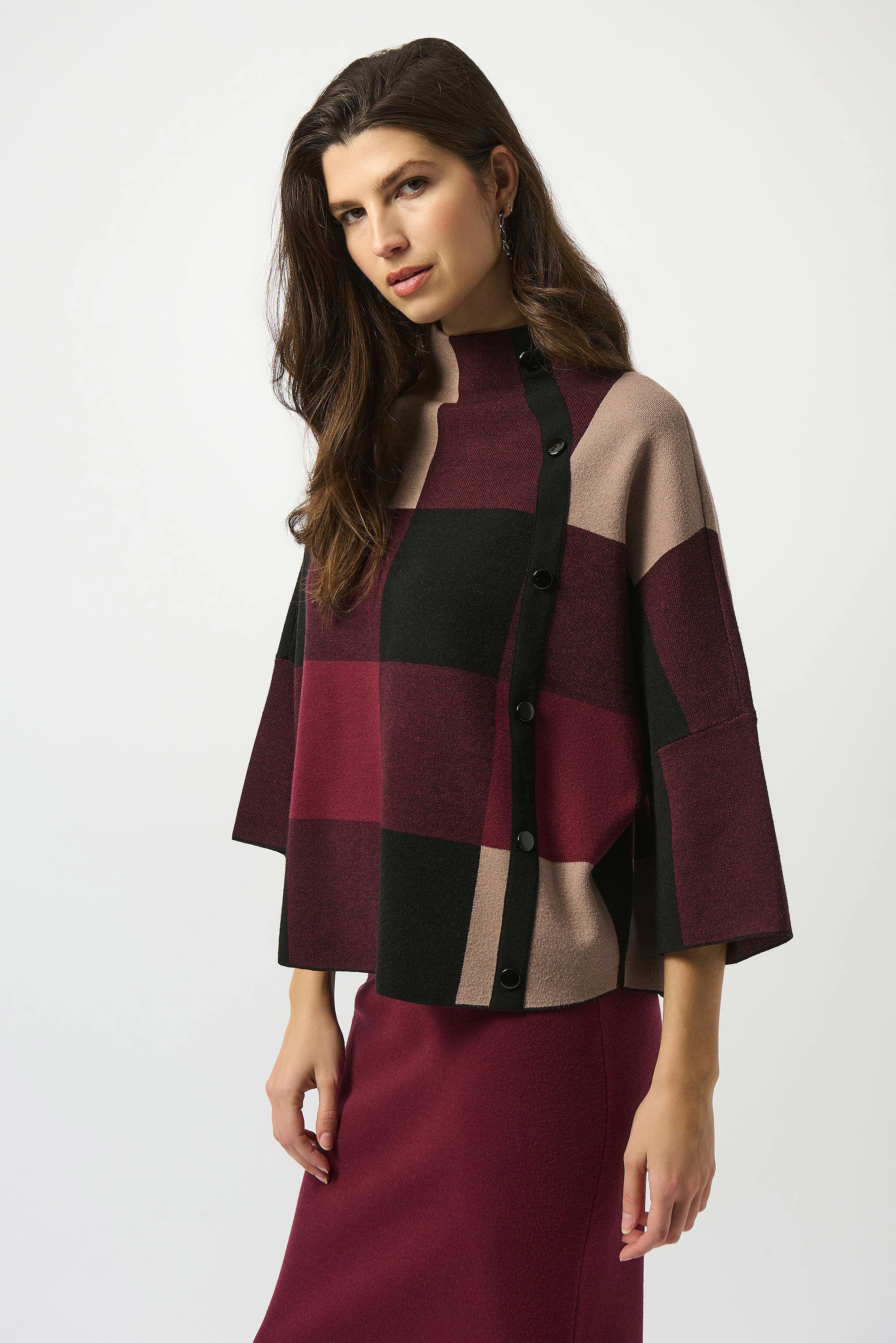 Plaid Jacquard Sweater Knit Top 243948F25 T