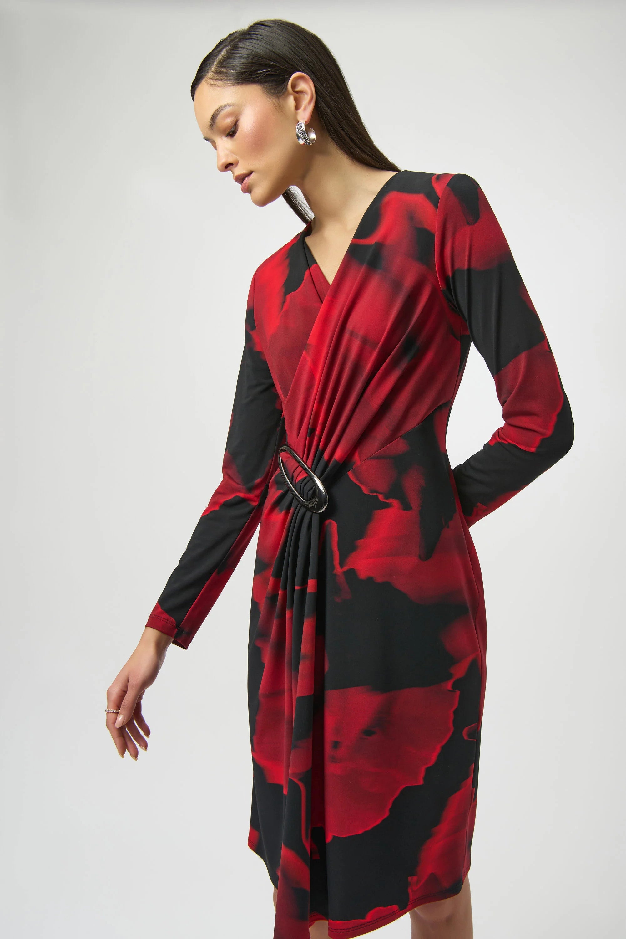 Silky Knit Abstract Print Wrap Dress 254088