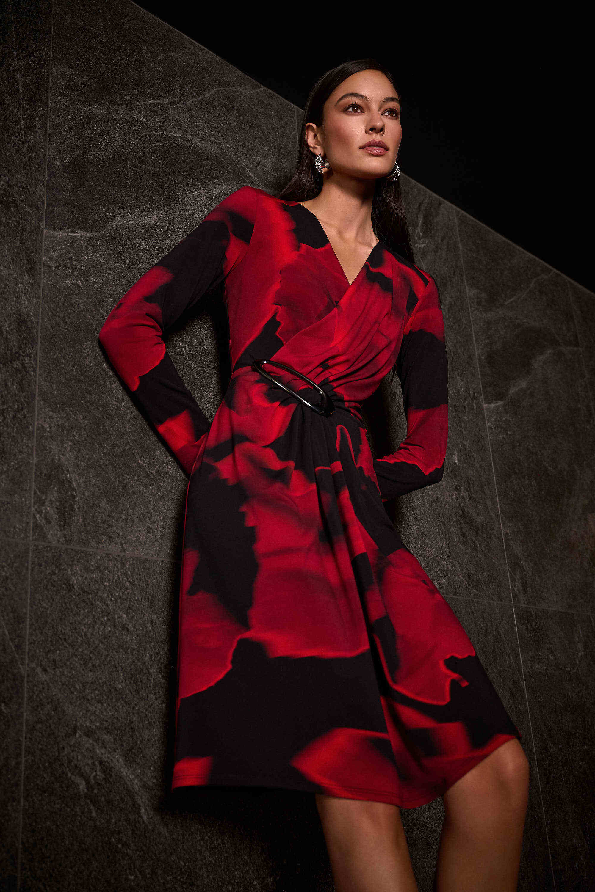 Silky Knit Abstract Print Wrap Dress 254088