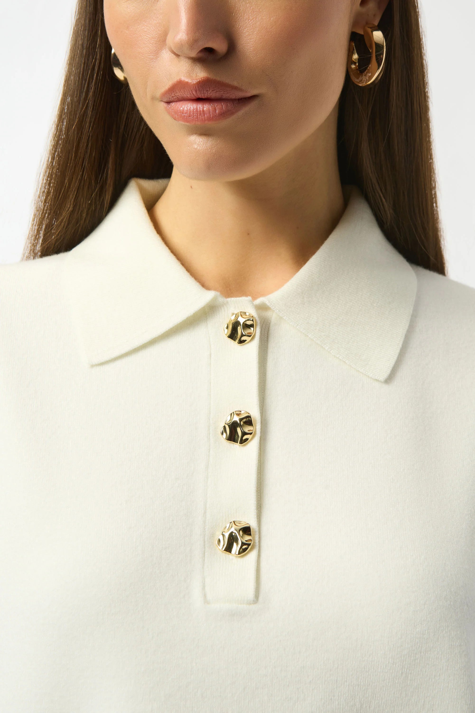 Sweater Knit Boxy Pullover With Polo Collar 253962 T