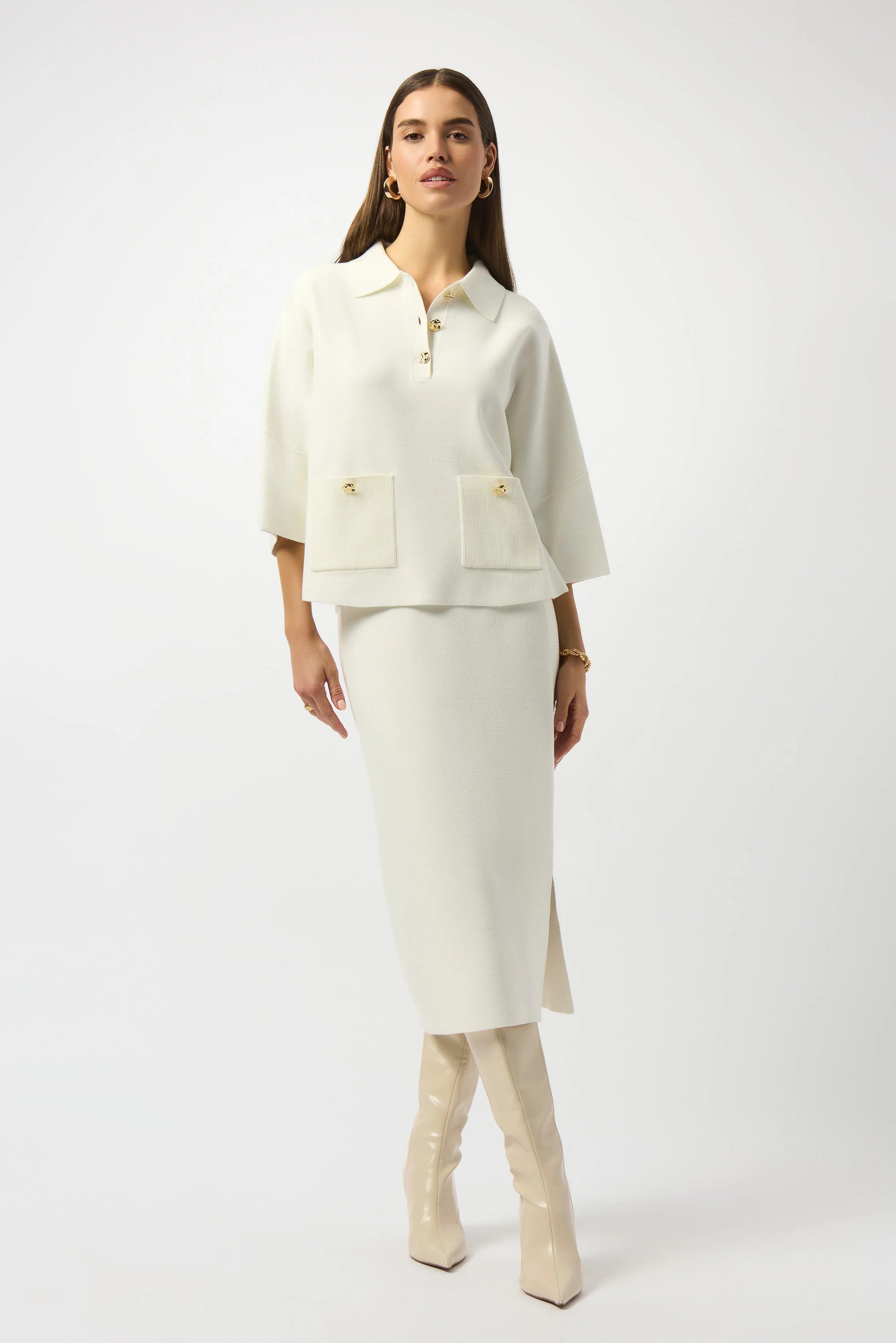 Sweater Knit Boxy Pullover With Polo Collar 253962 T
