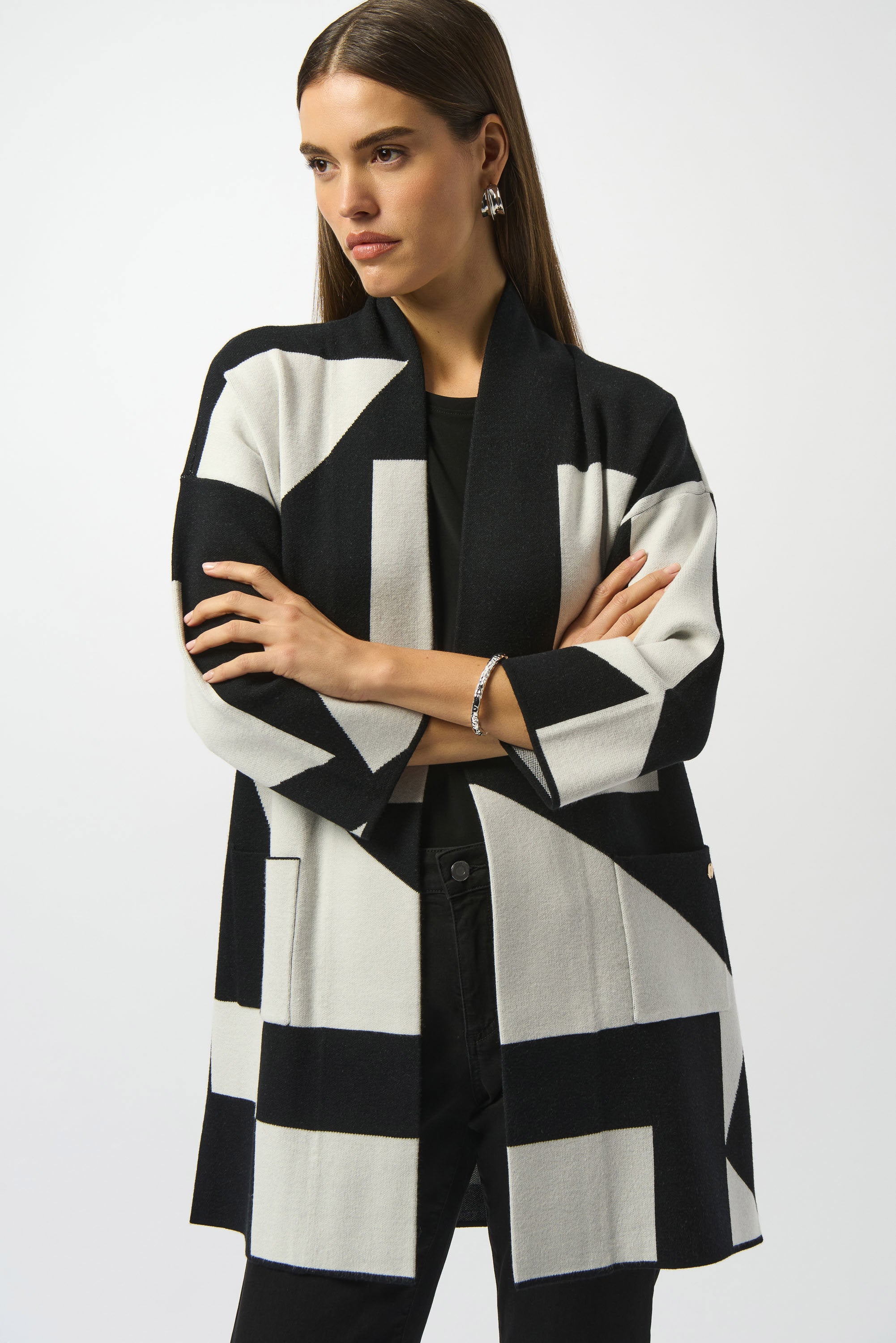 Jacquard Sweater Knit Colour-Block Cover-Up 253901 T