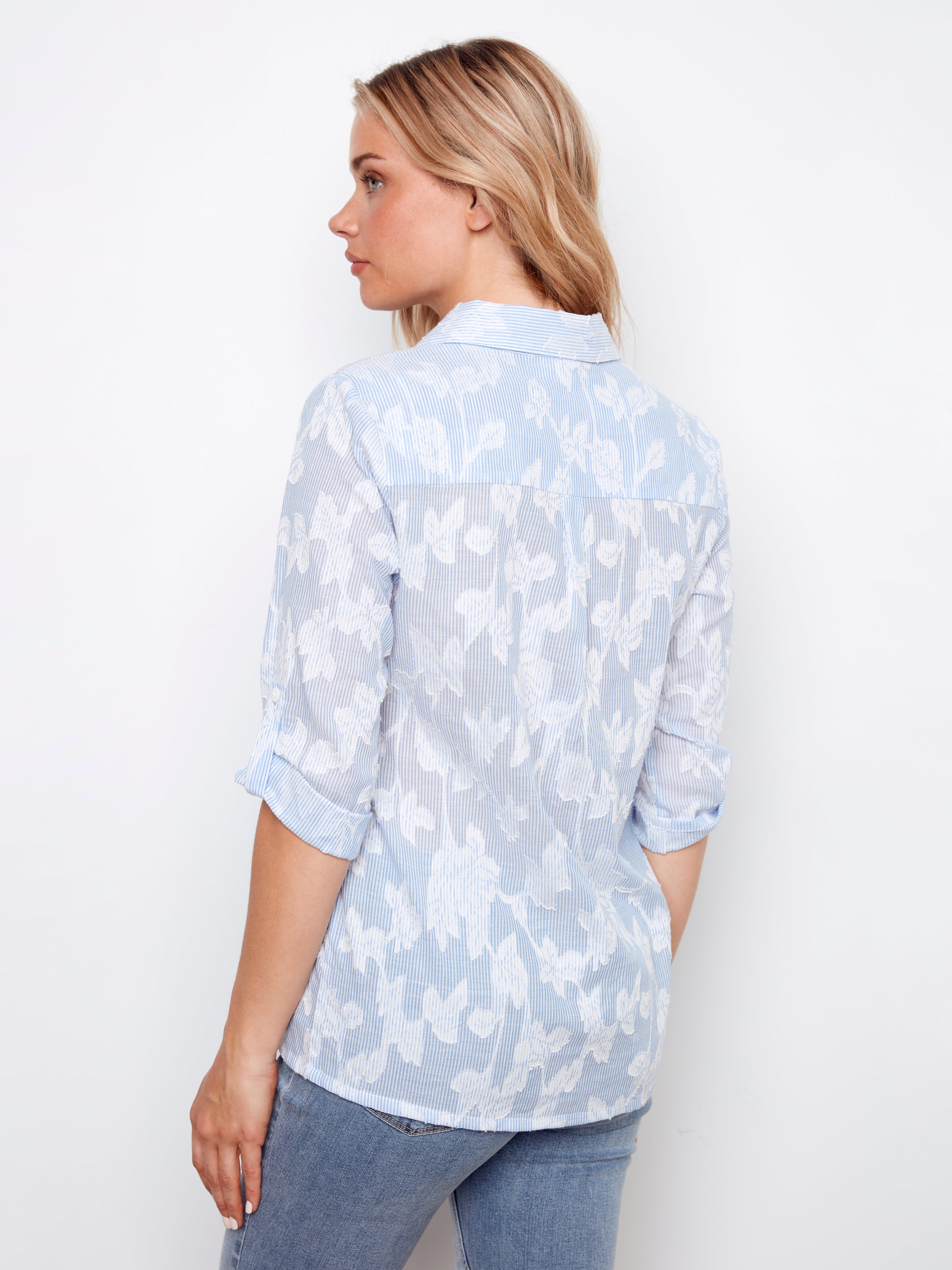 3/4 Roll Up Sleeve Embroidered Blouse C4690/567C