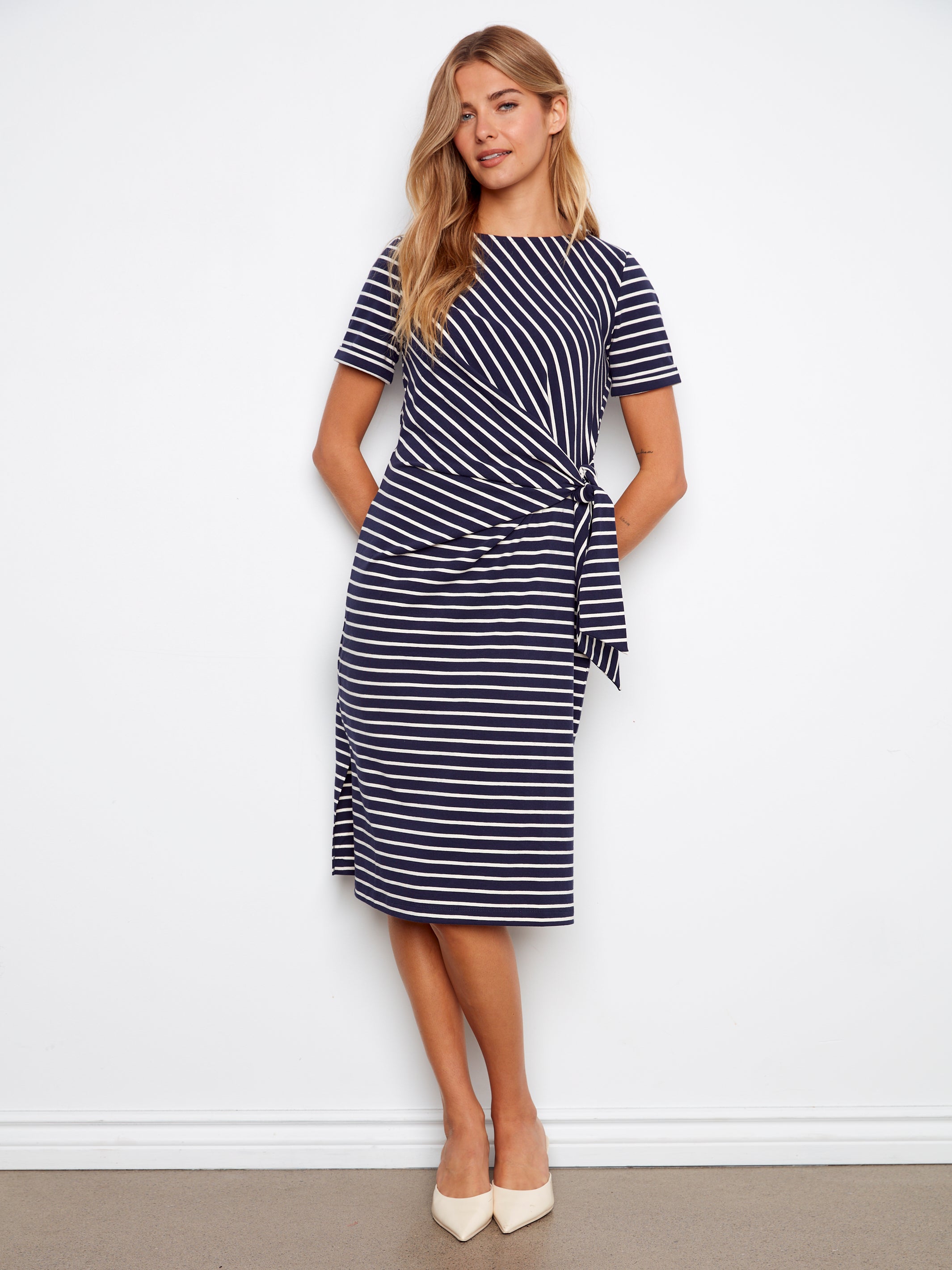 Boat Neck Dress With Tie C3250T/579C