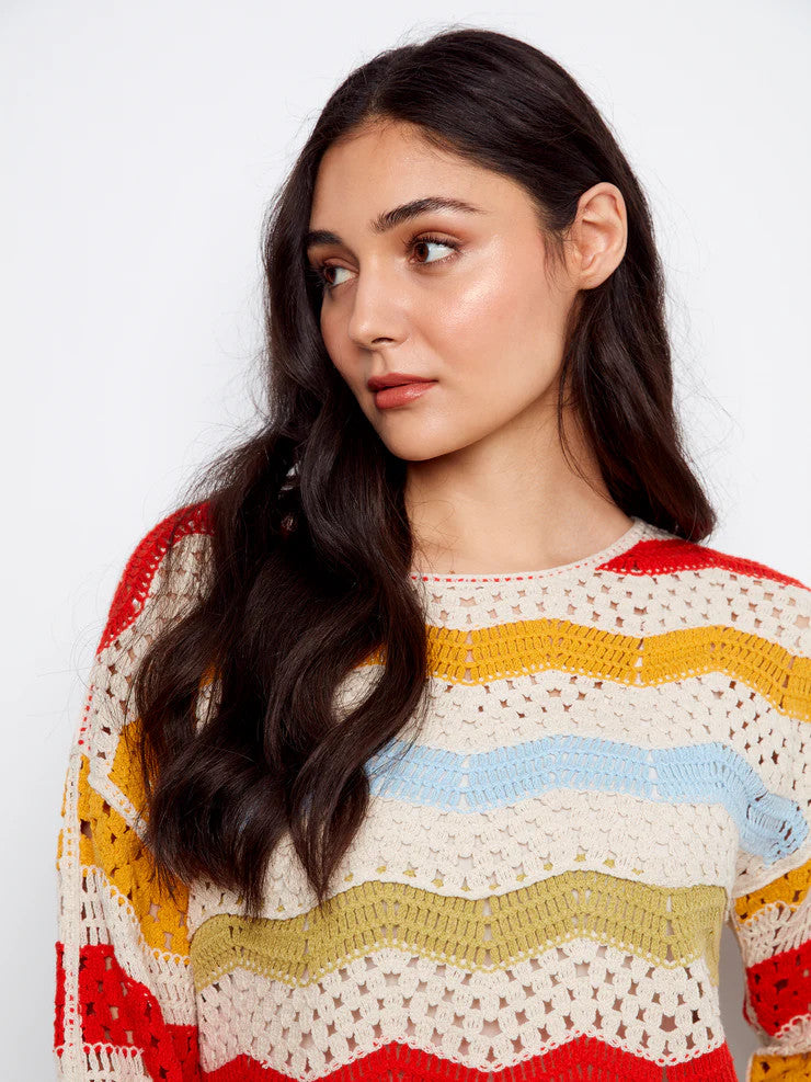 3/4 SLEEVE CROCHET TOP C4764-777C