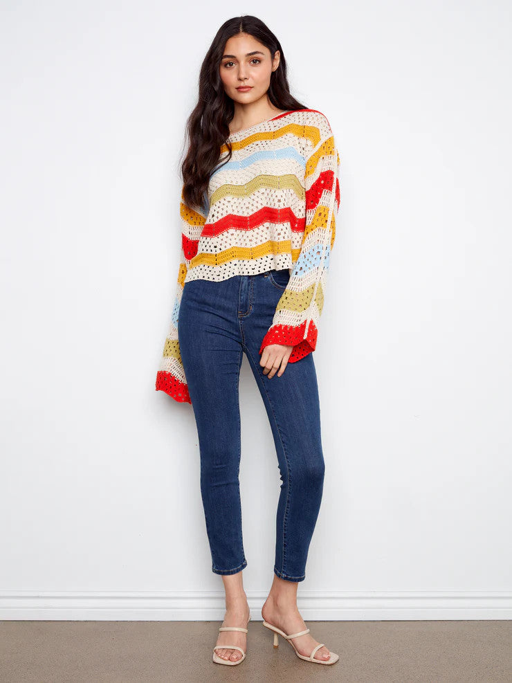 3/4 SLEEVE CROCHET TOP C4764-777C