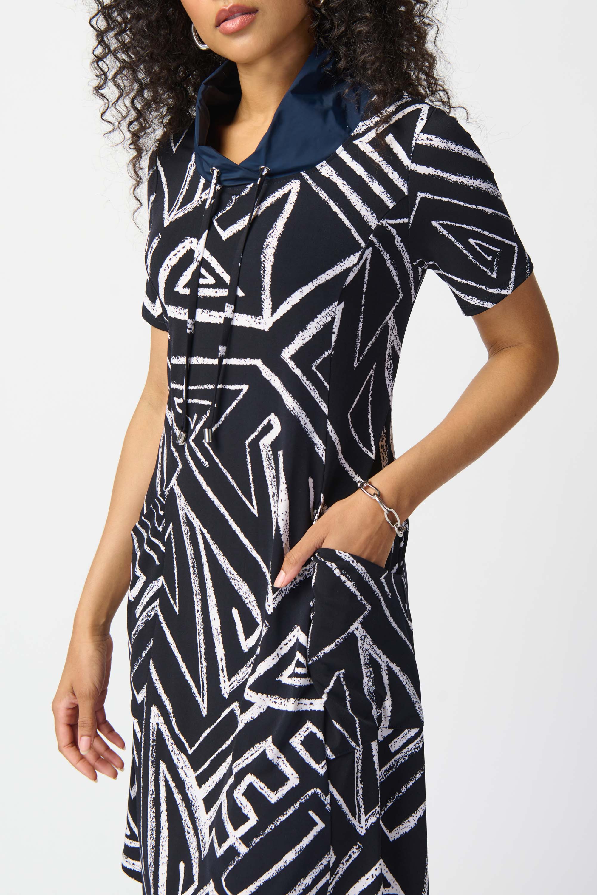 Abstract Print Silky Knit A-Line Dress 241028