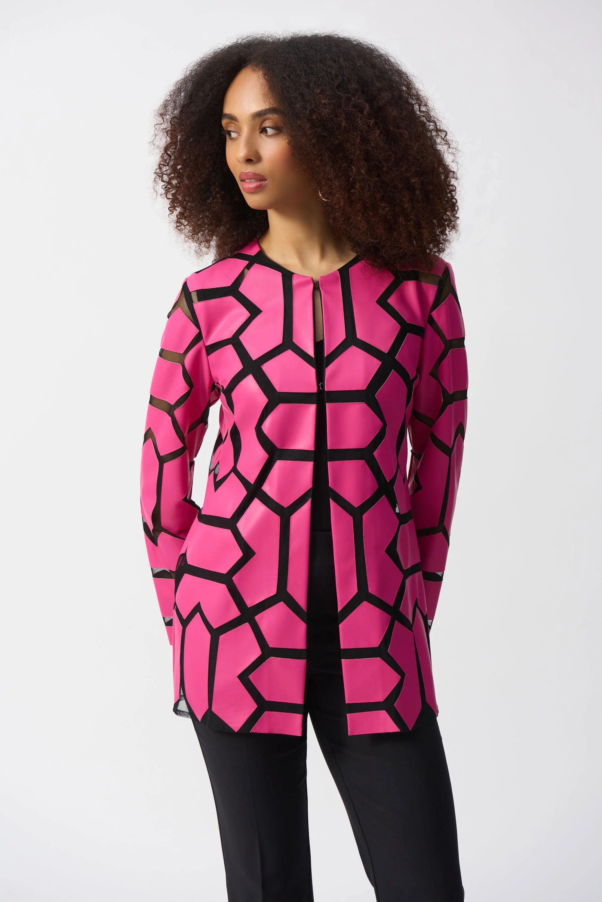 Laser-Cut Leatherette on Mesh Jacket 241905S25