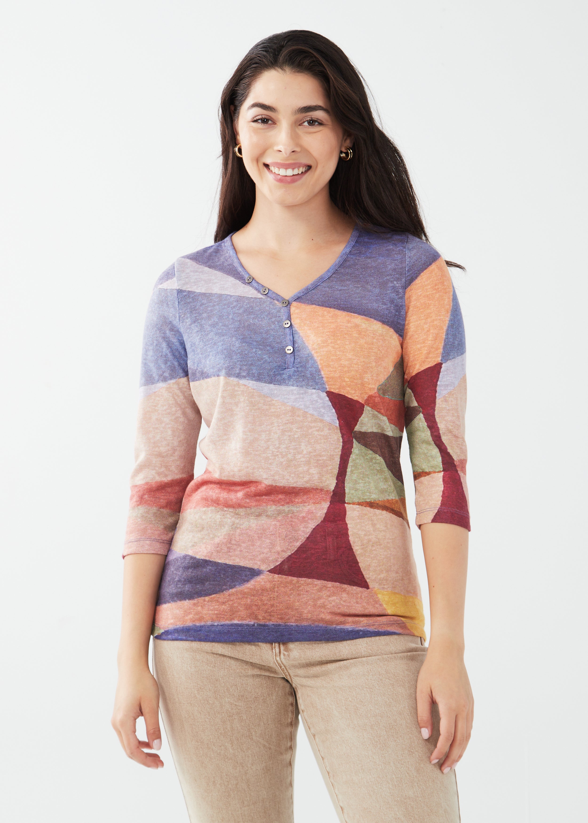 3/4 Sleeve Top With Buttons 3102451