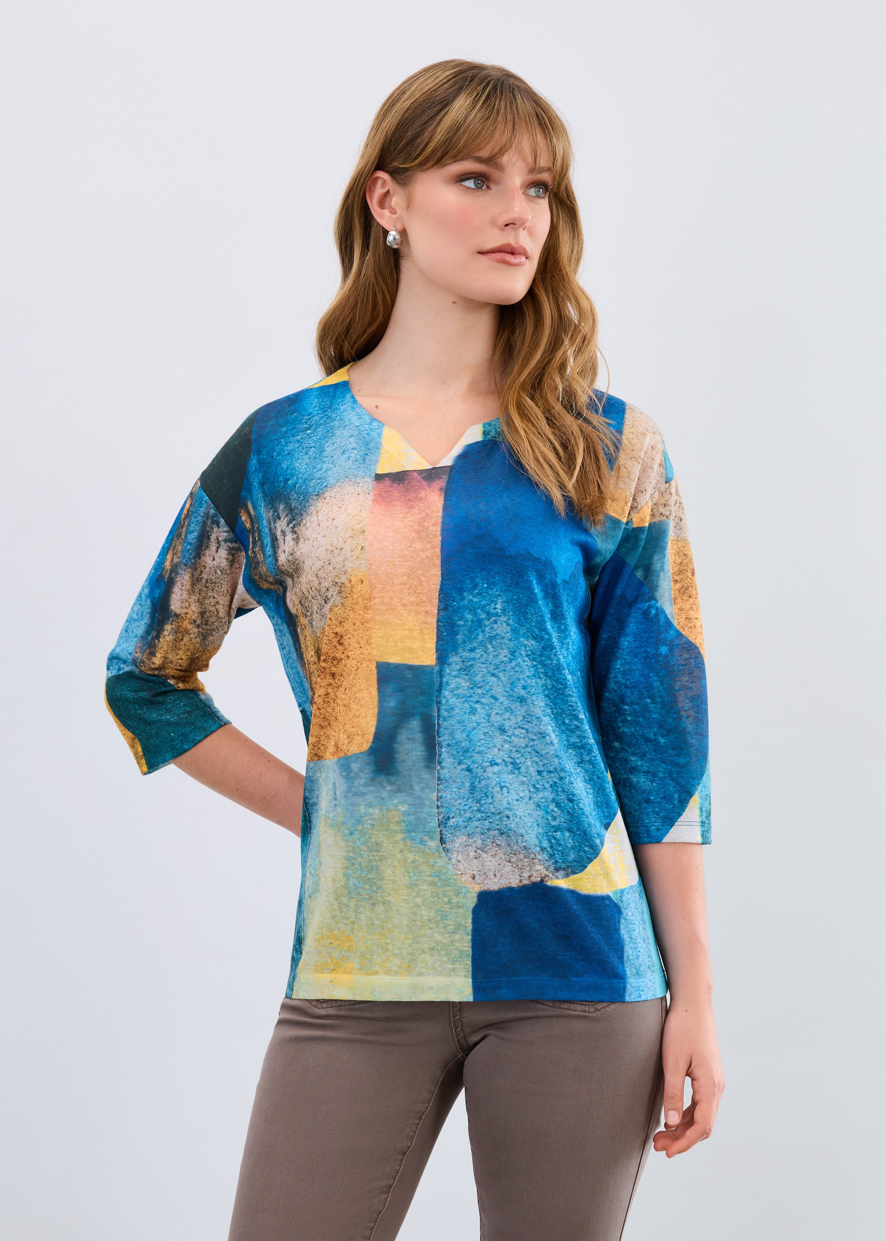 Drop Shoulder Notch Neck Top 3910451