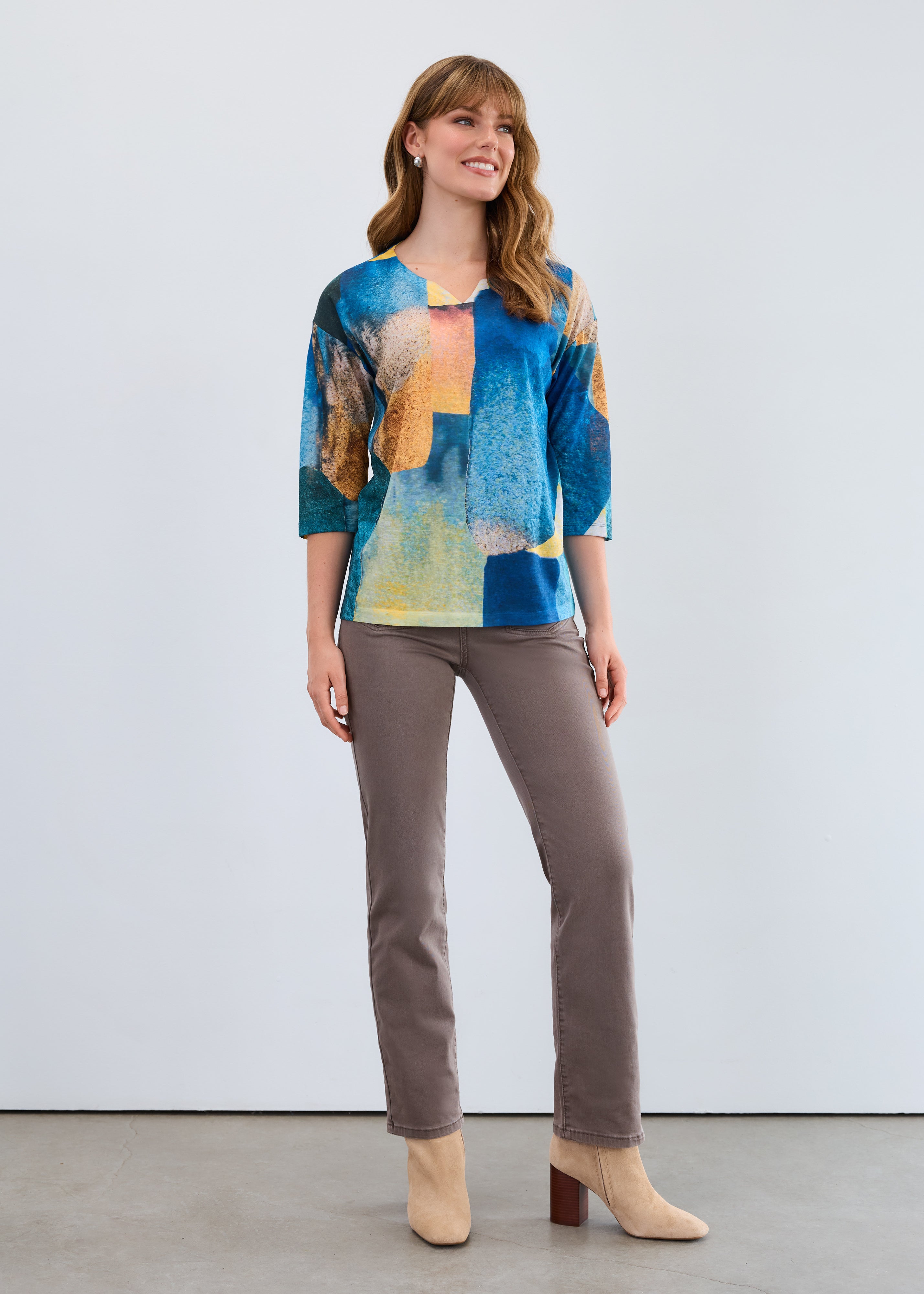 Drop Shoulder Notch Neck Top 3910451