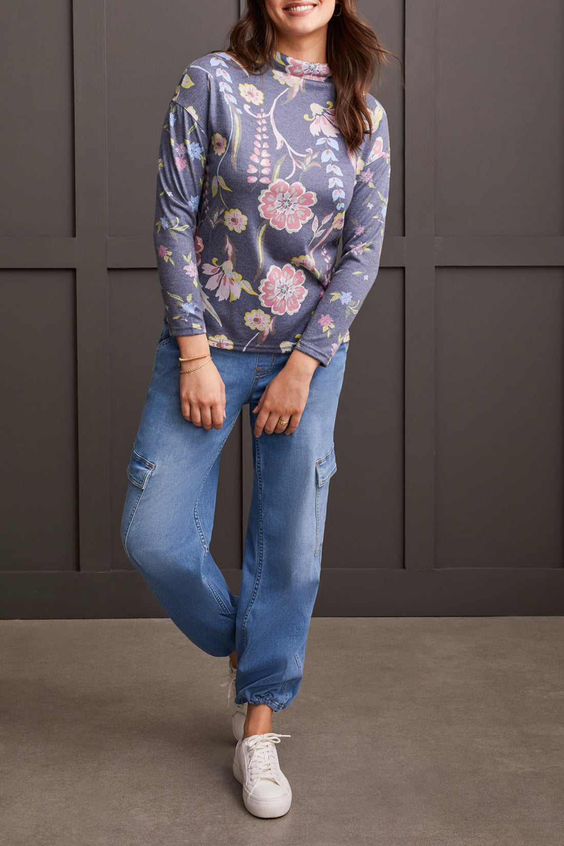 Drop Shoulder Funnel Neck Top 5672O/4214