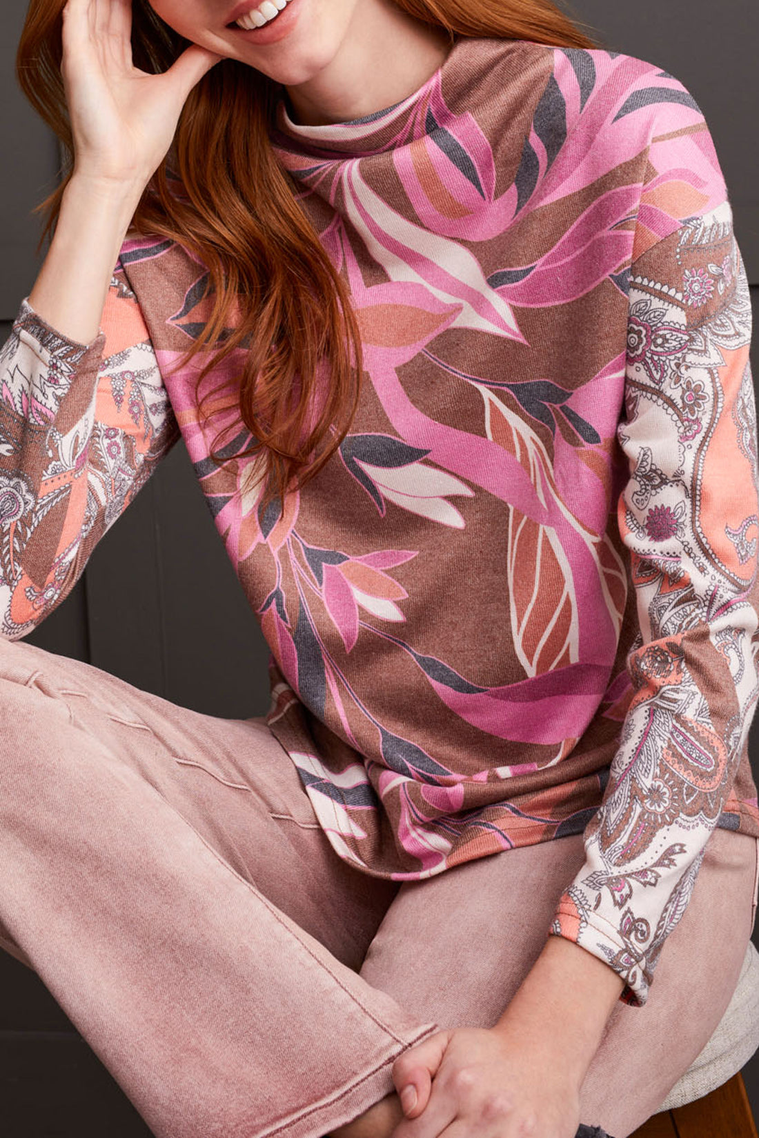 Drop Shoulder Funnel Neck Top 5672O/4214