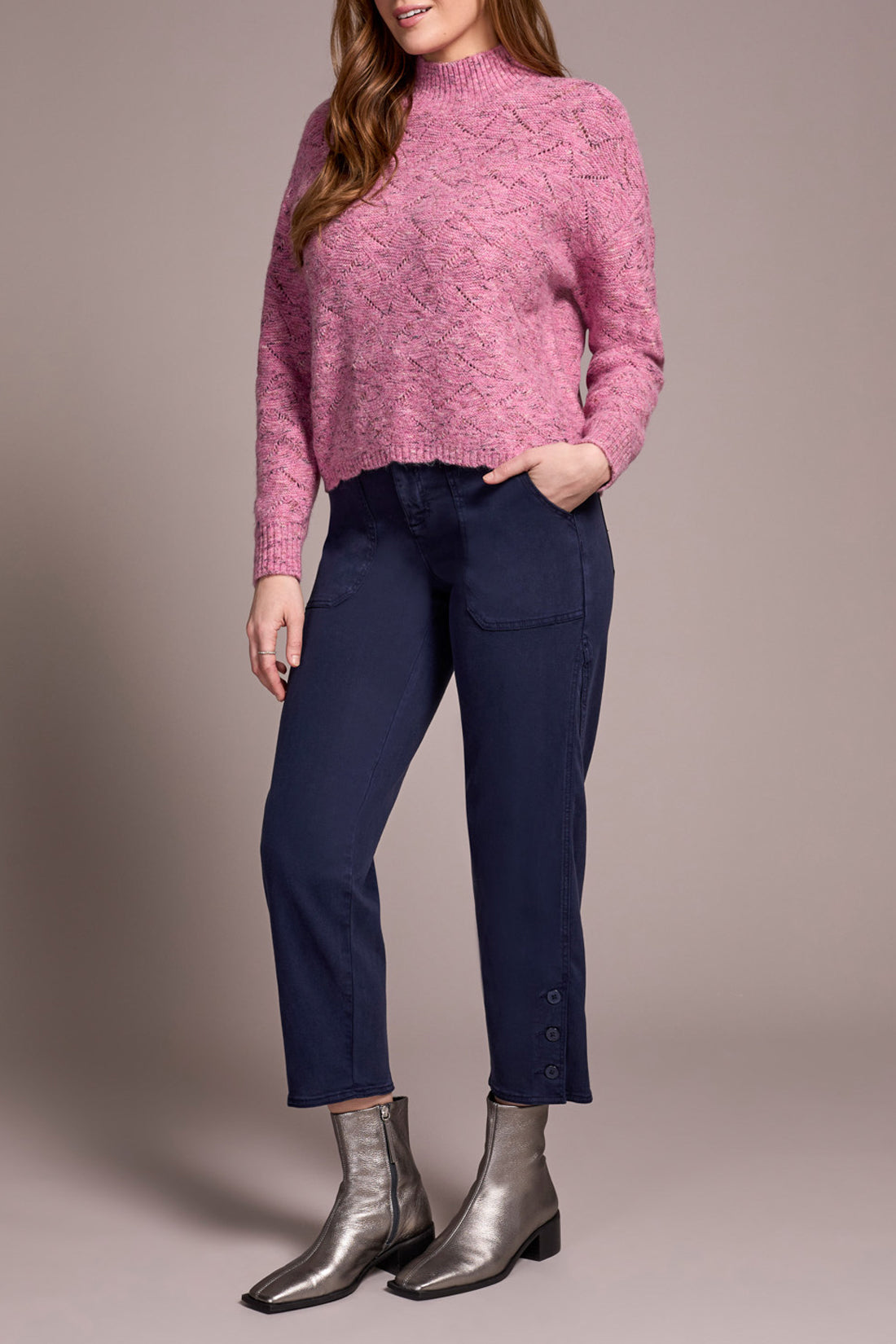 Mock Neck Puff Sleeve High Low Sweater  5943O/5035