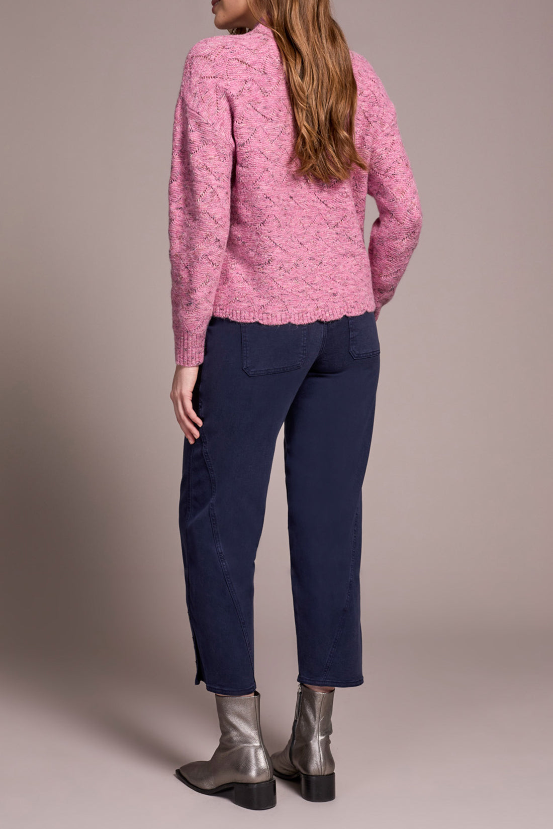 Mock Neck Puff Sleeve High Low Sweater  5943O/5035