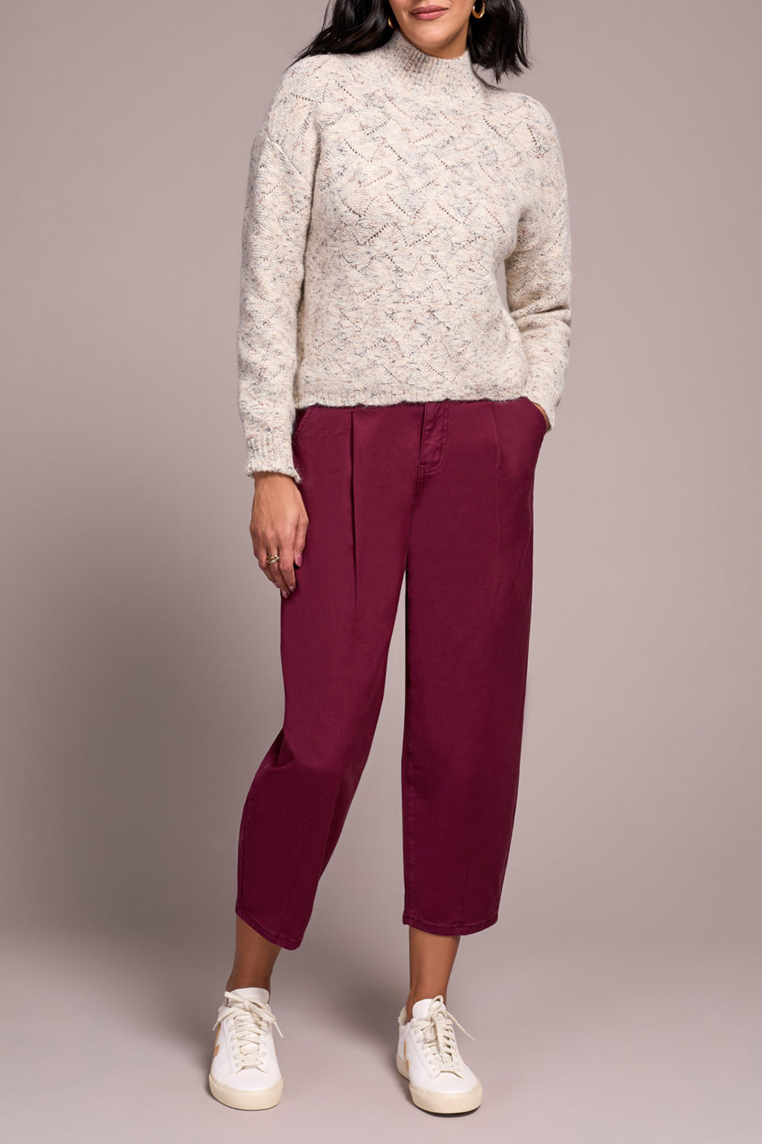 Mock Neck Puff Sleeve High Low Sweater  5943O/5035
