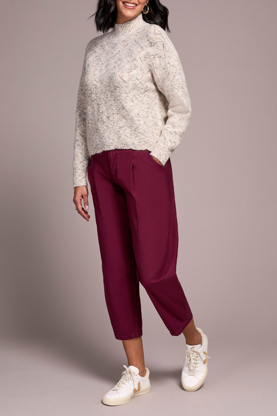 Mock Neck Puff Sleeve High Low Sweater  5943O/5035