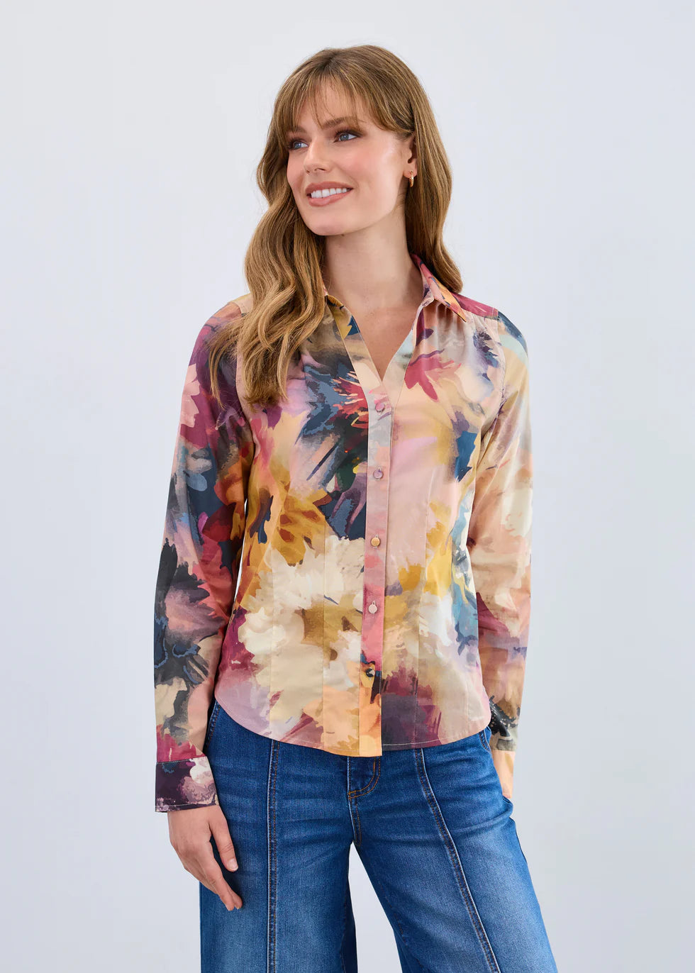 Long-Sleeve Split Neck Shirt, Melanie 700463
