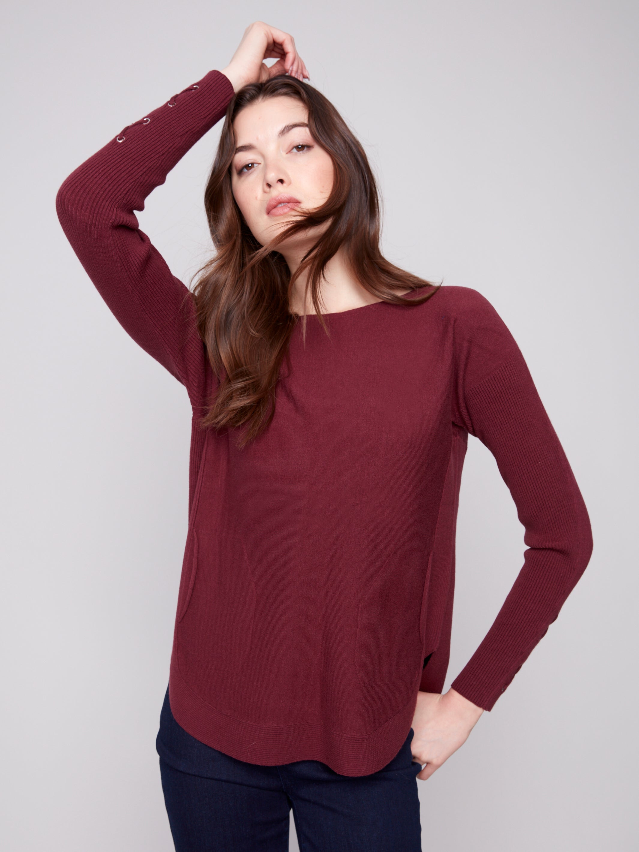Round Hem Sweater With Pockets C2380Y/464A