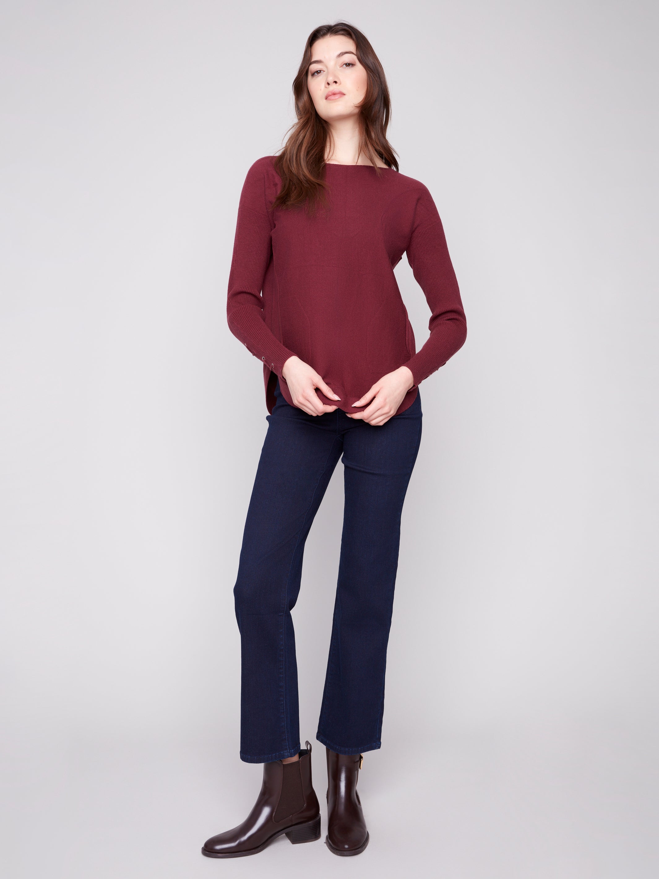 Round Hem Sweater With Pockets C2380Y/464A