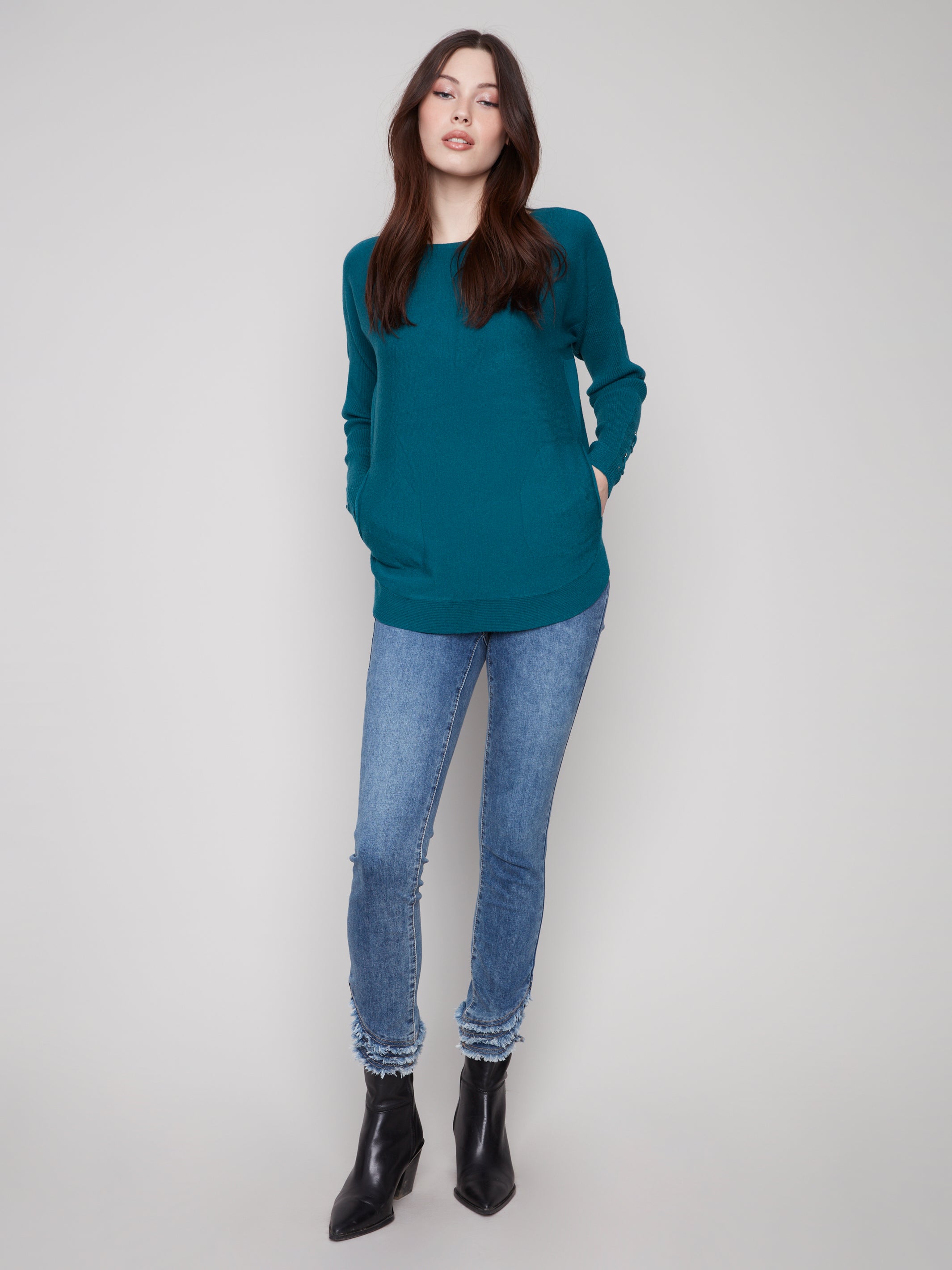 Round Hem Sweater With Pockets C2380Y/464A