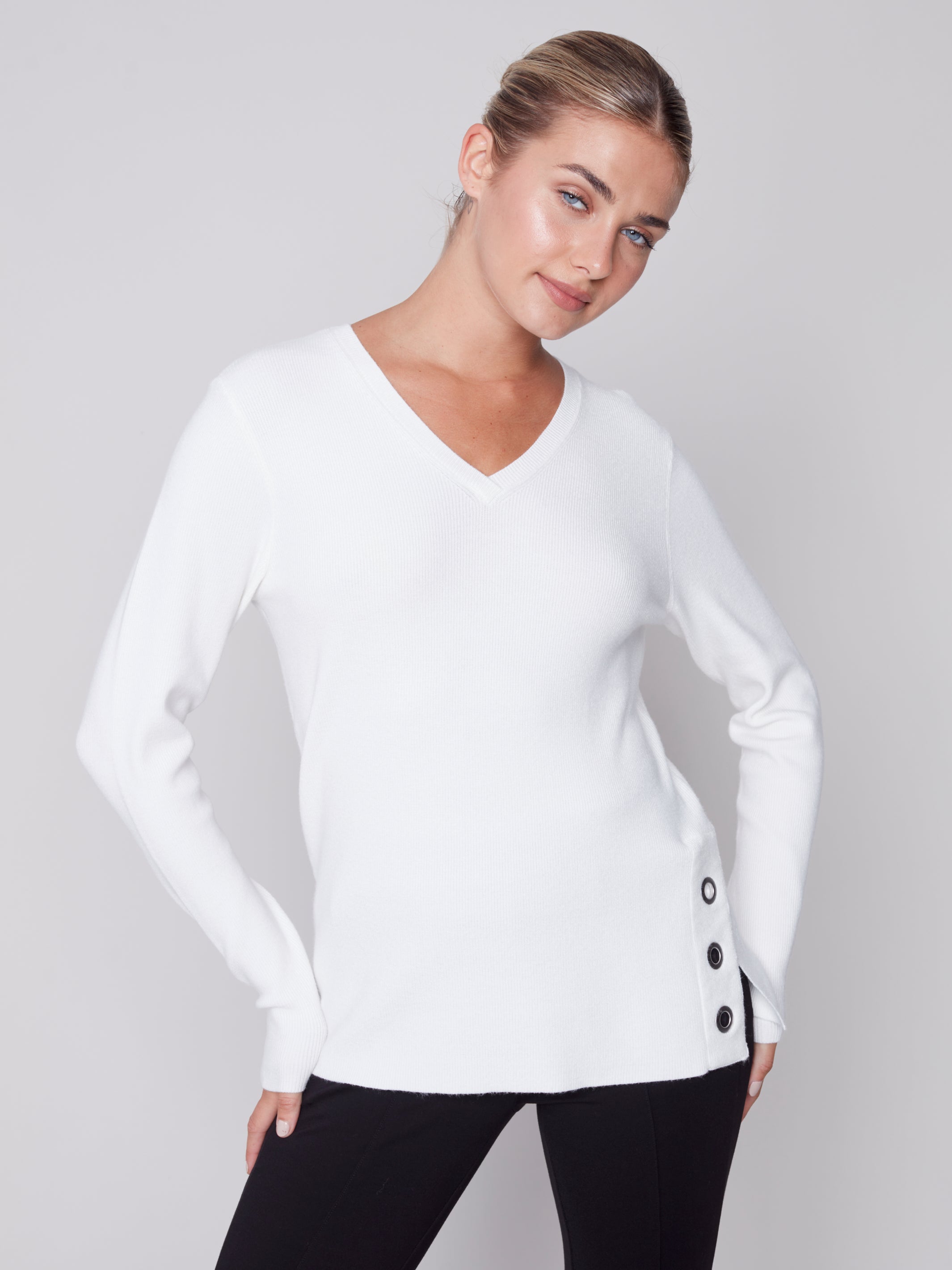 V Neck Sweater With Side Slit C2569/464A