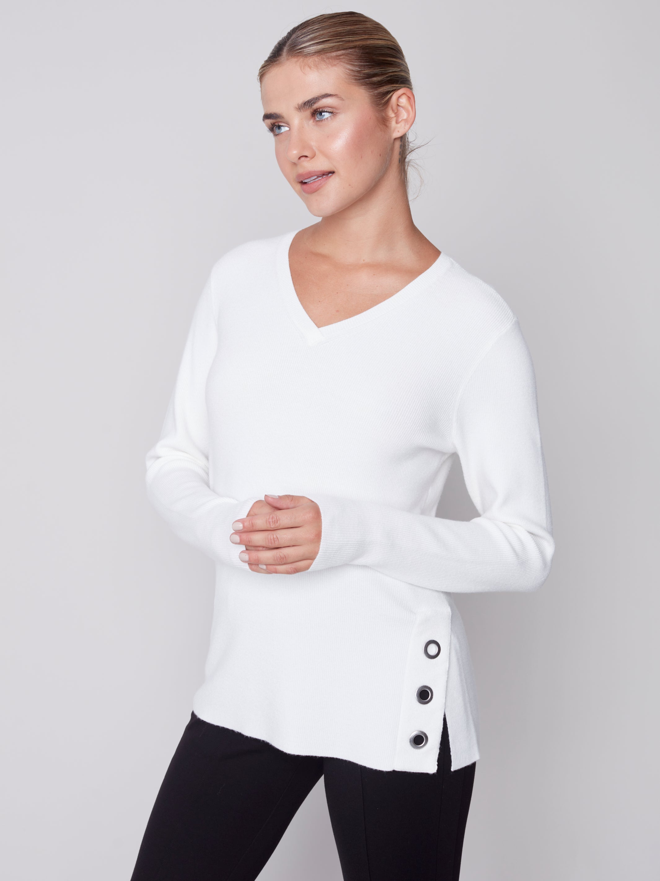 V Neck Sweater With Side Slit C2569/464A