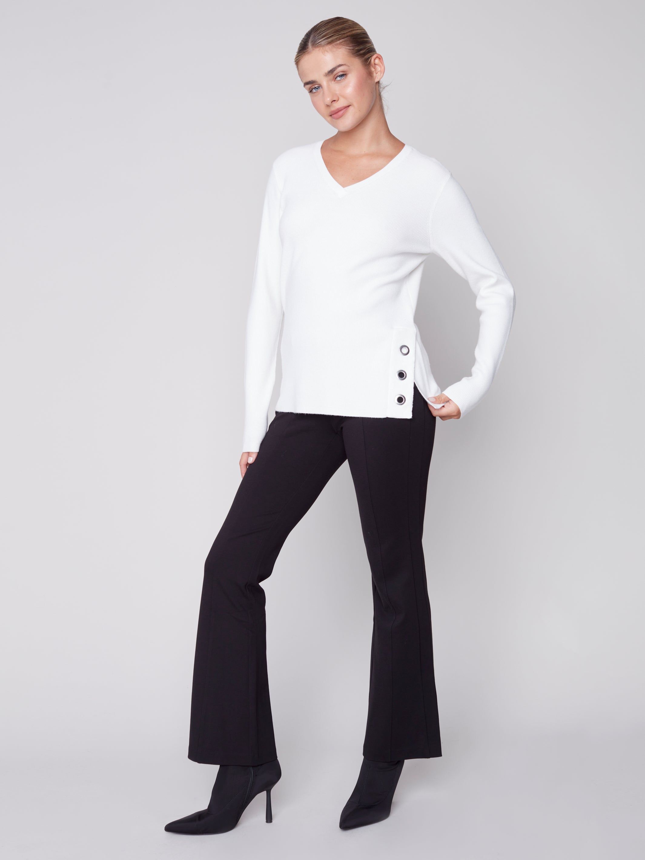 V Neck Sweater With Side Slit C2569/464A