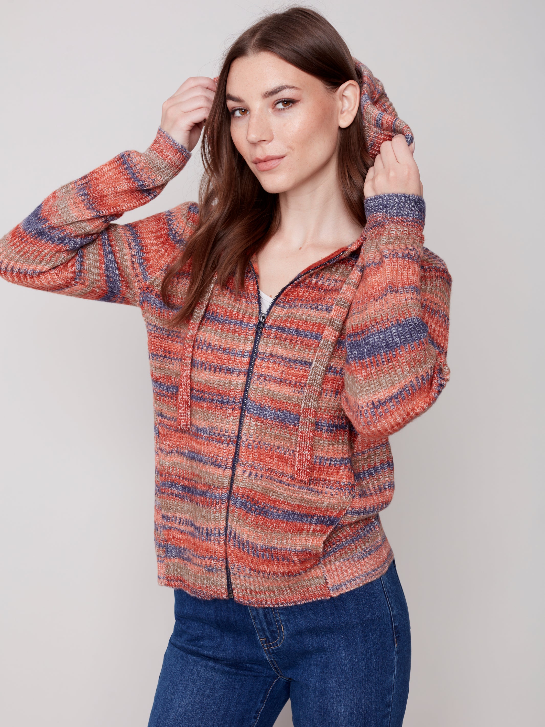 Zipper Front Hooded Sweater With Pockets C2582/610B