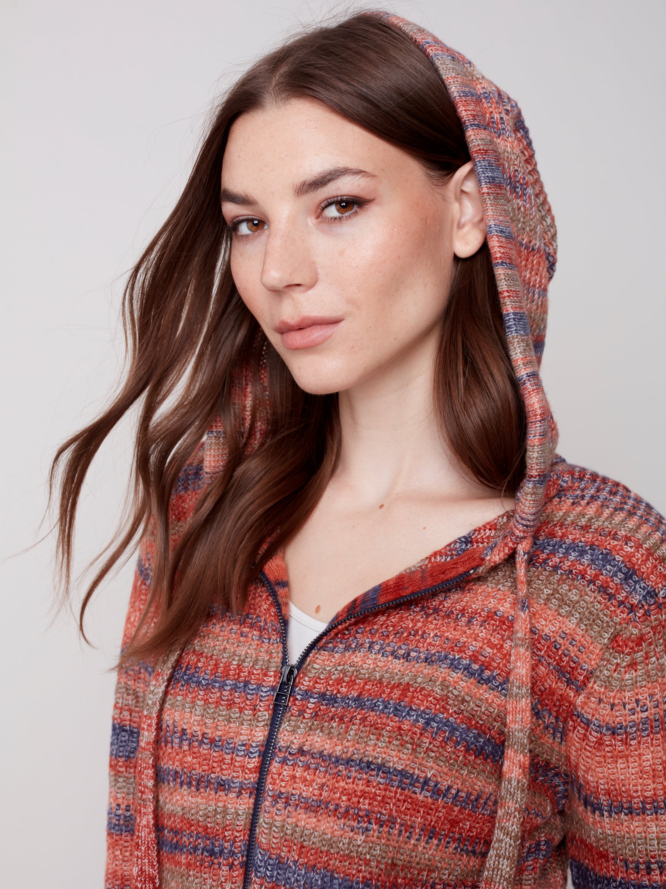 Zipper Front Hooded Sweater With Pockets C2582/610B